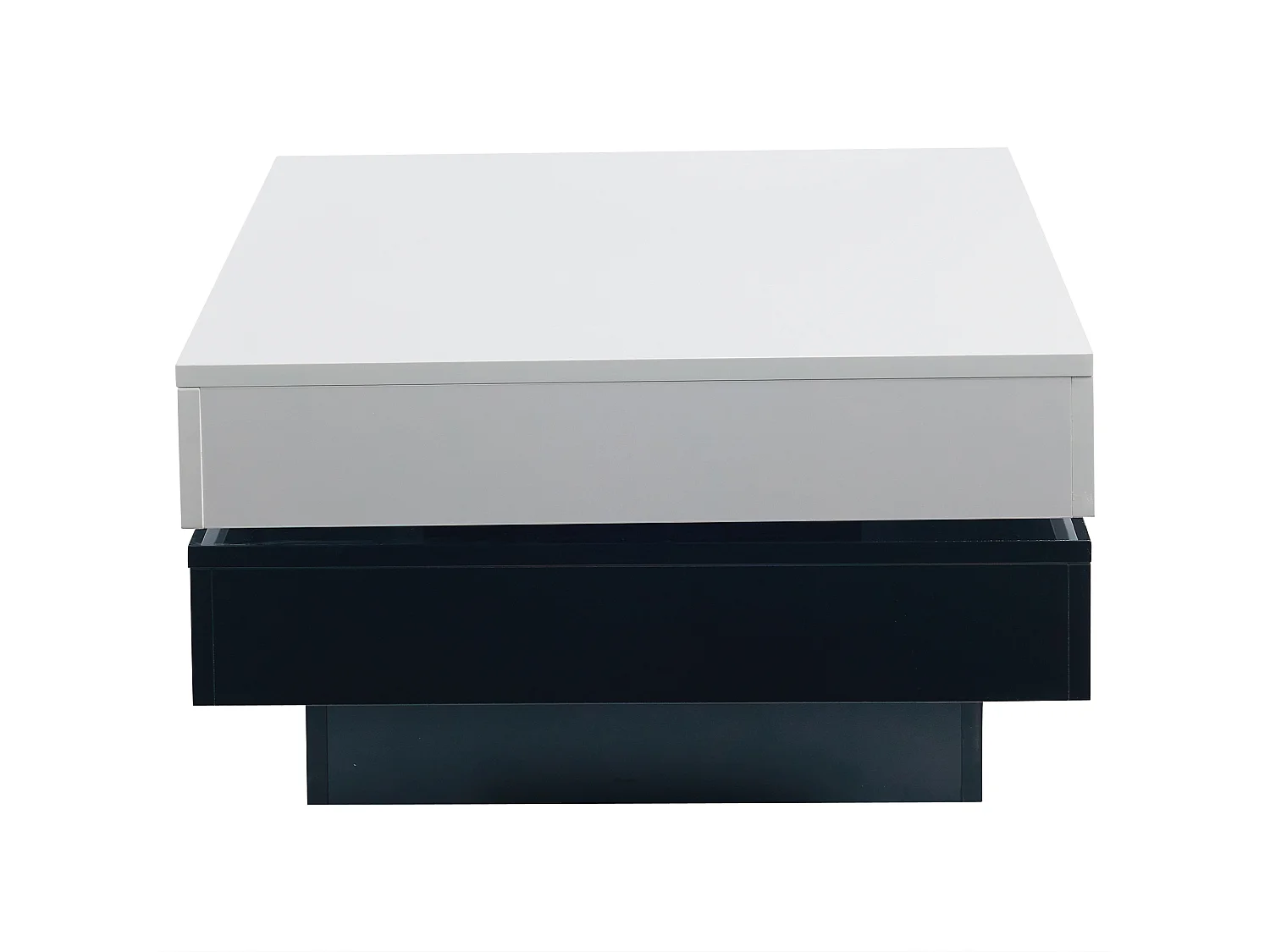 Table basse 103x60x35.5 cm, plateau pivotant, 2 niveaux de rangement, panneau de particules, blanc et noir
