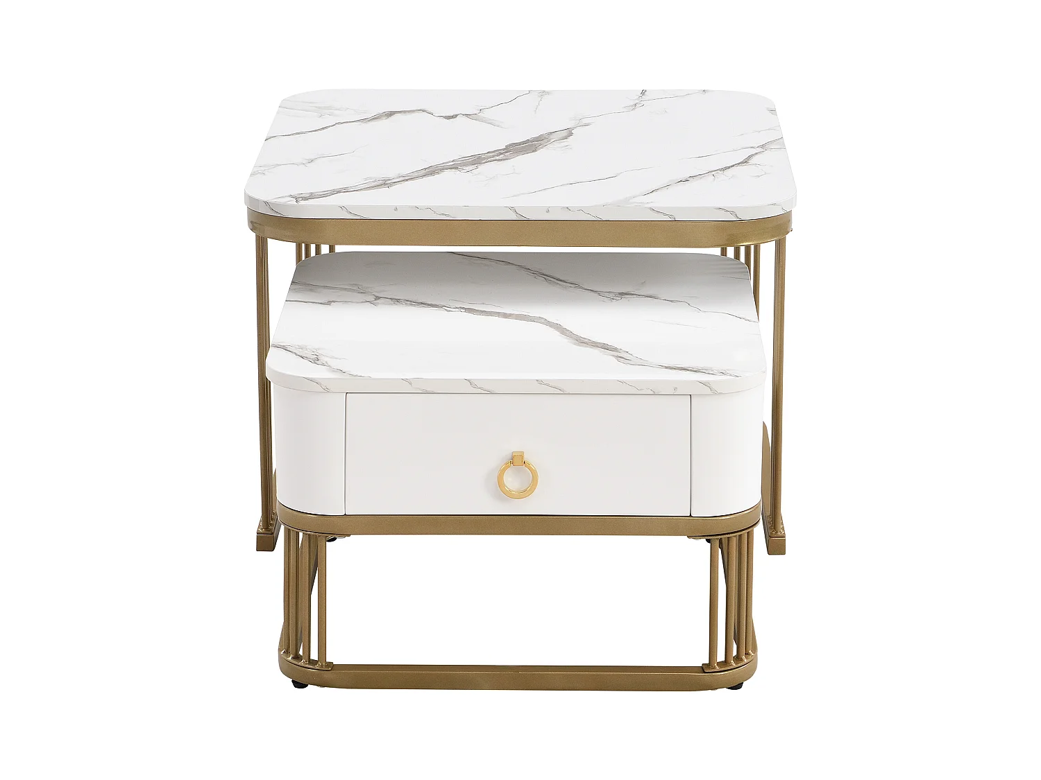 Lot de 2 tables basses 60x60x45 cm avec de grandes et petites tables et tiroirs Matériau MDF en blanc pour salon