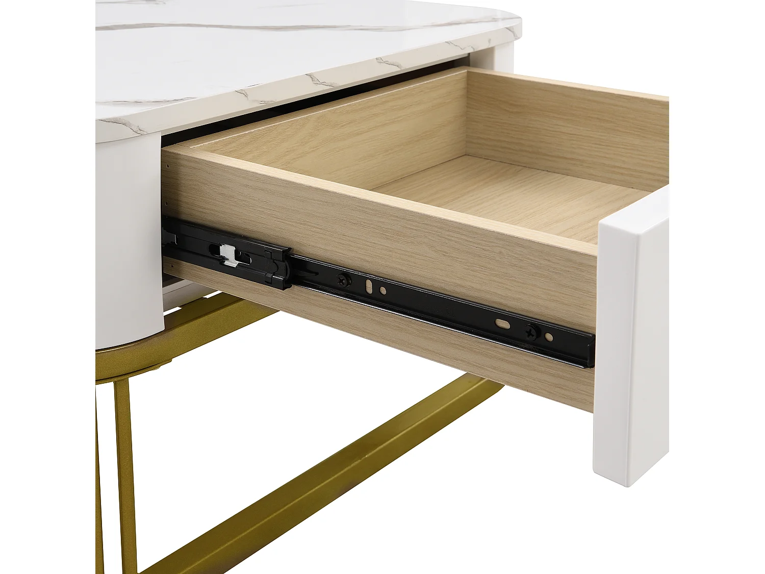 Set de 2 tables basses gigognes 60x60x45 cm, effet marbre brillant, avec tiroir, MDF blanc