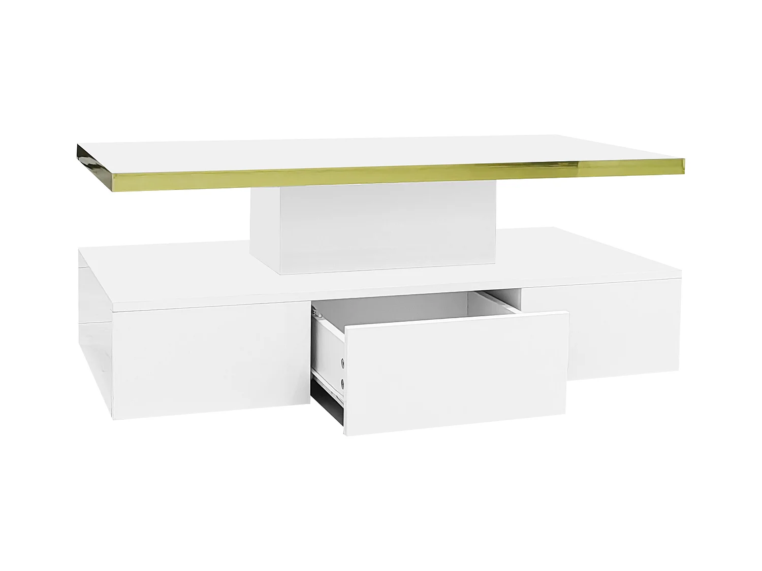 Table basse 100x50x38.5cm Avec lumière LED avec tiroir Espace de rangement Matériel Panneau de particules Blanc pour salon