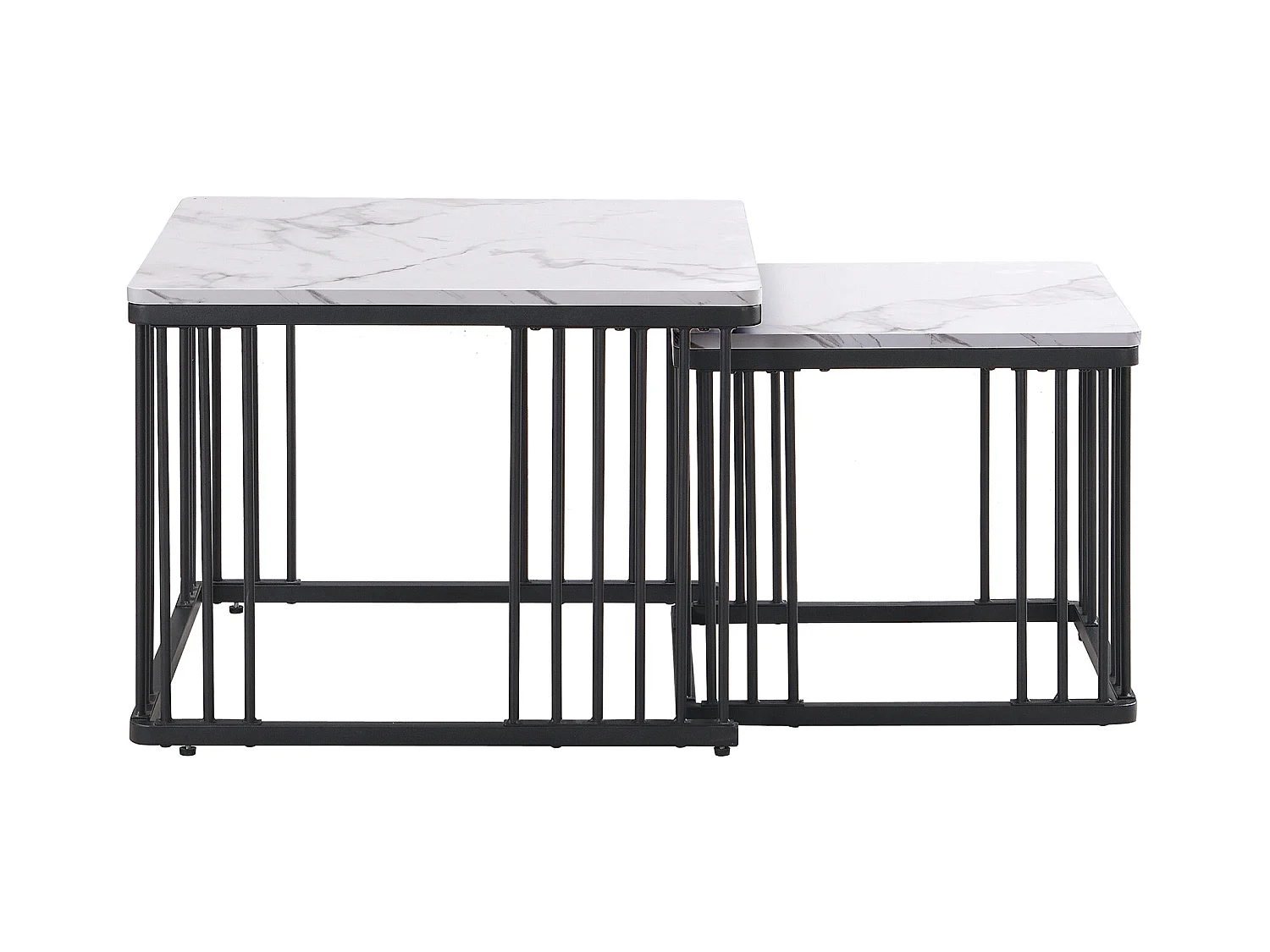 Set van 2 salontafels 60x60x45cm + 45x45x40cm glanzend marmer verstelbare poten Wit