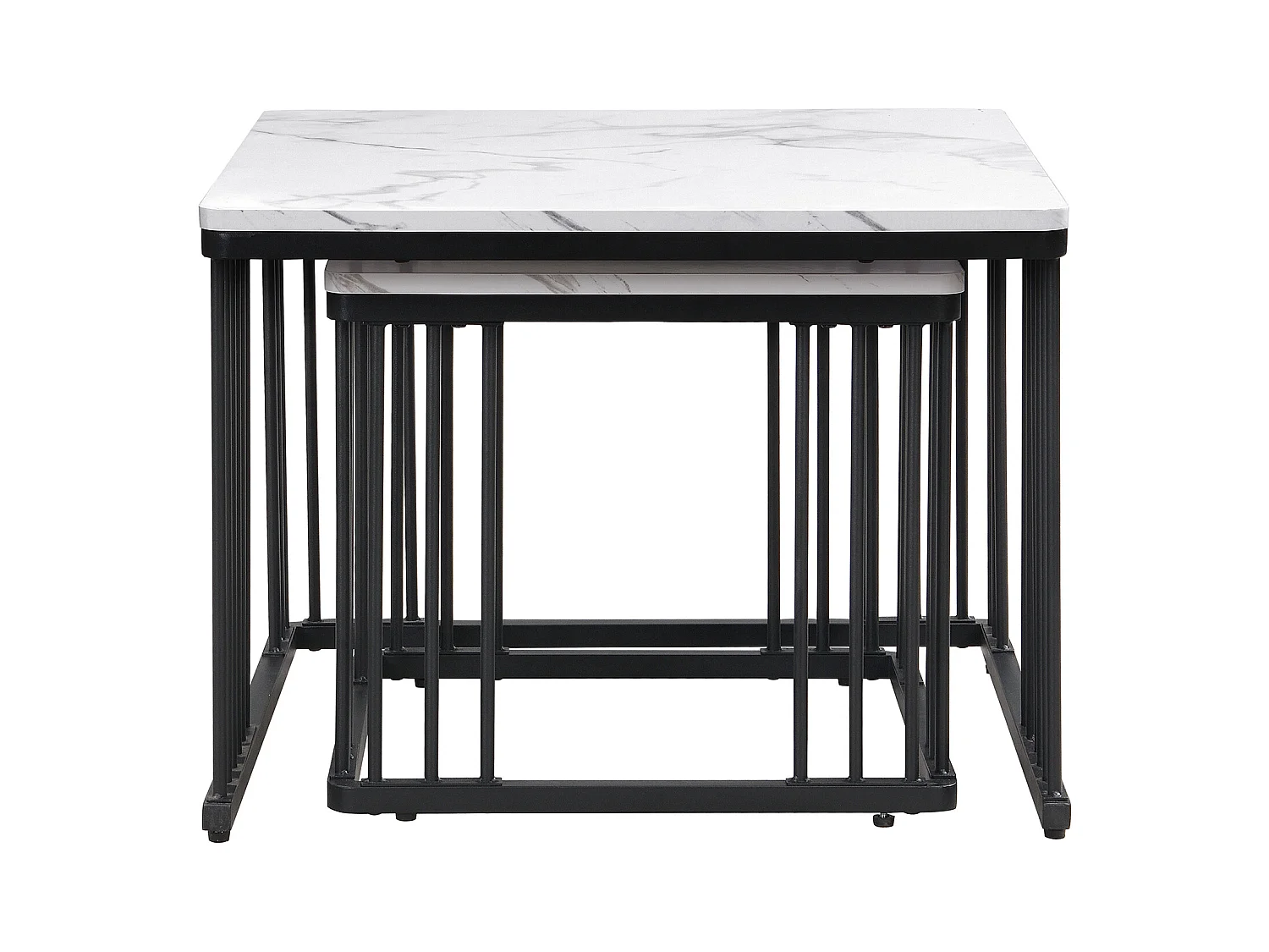 Set van 2 salontafels 60x60x45cm + 45x45x40cm glanzend marmer verstelbare poten Wit