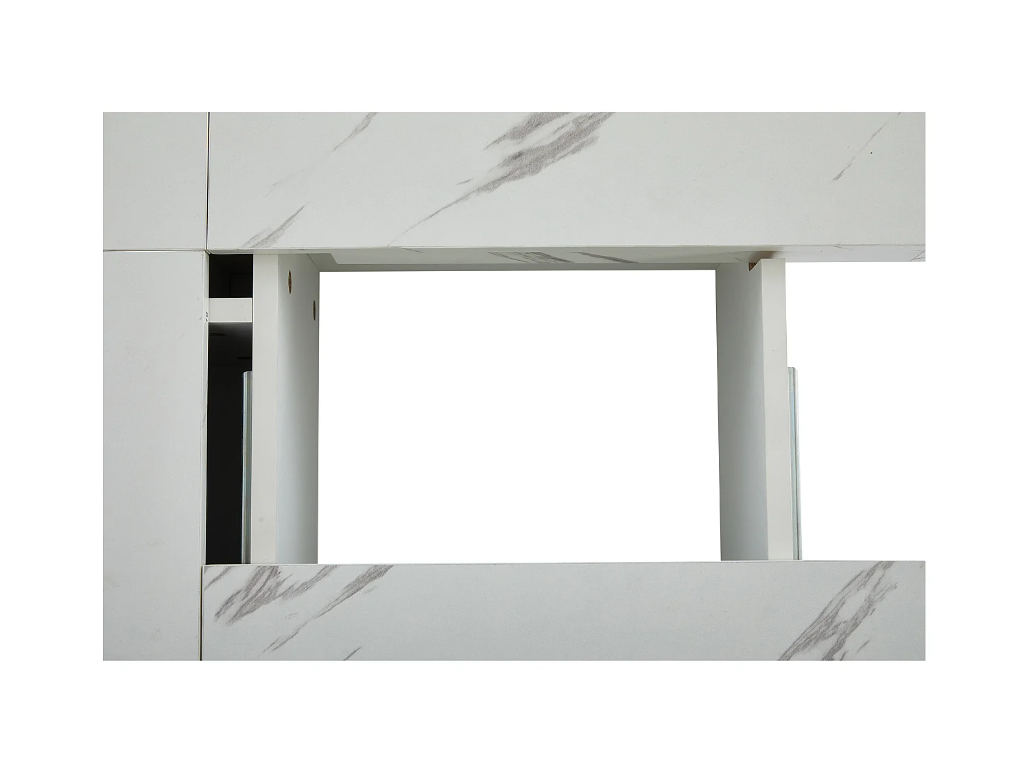 Table basse 90x90x25 cm carré moderne blanc effet marbre avec 4 tiroirs et plateau coulissant Blanc pour salon