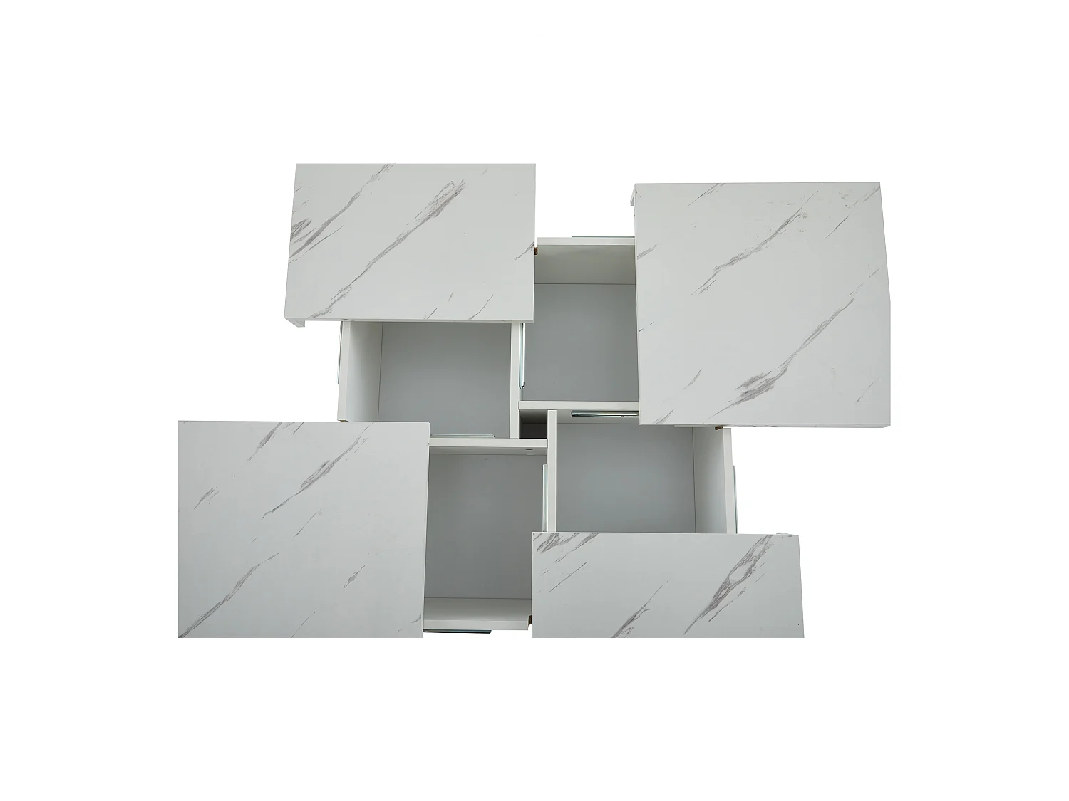 Table basse 90x90x25 cm carré moderne blanc effet marbre avec 4 tiroirs et plateau coulissant Blanc pour salon