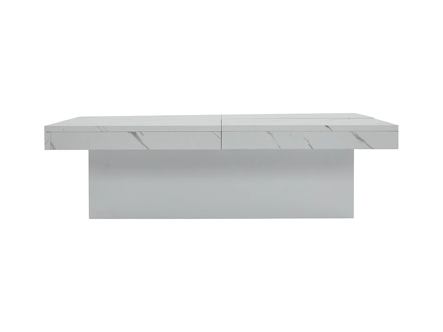 Table basse 90x90x25 cm carré moderne blanc effet marbre avec 4 tiroirs et plateau coulissant Blanc pour salon