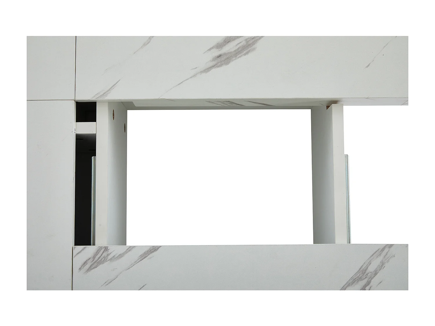 Table basse 90x90x25 cm carré moderne blanc effet marbre avec 4 tiroirs et plateau coulissant Blanc pour salon