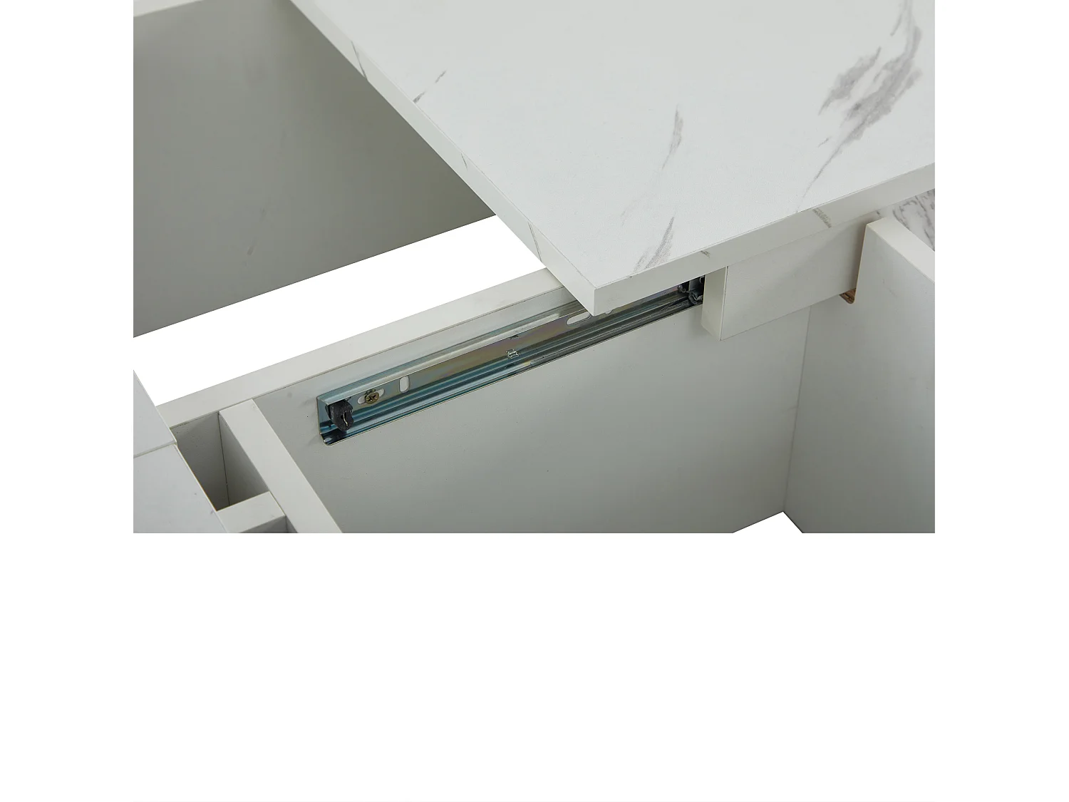 Table basse 90x90x25 cm carré moderne blanc effet marbre avec 4 tiroirs et plateau coulissant Blanc pour salon