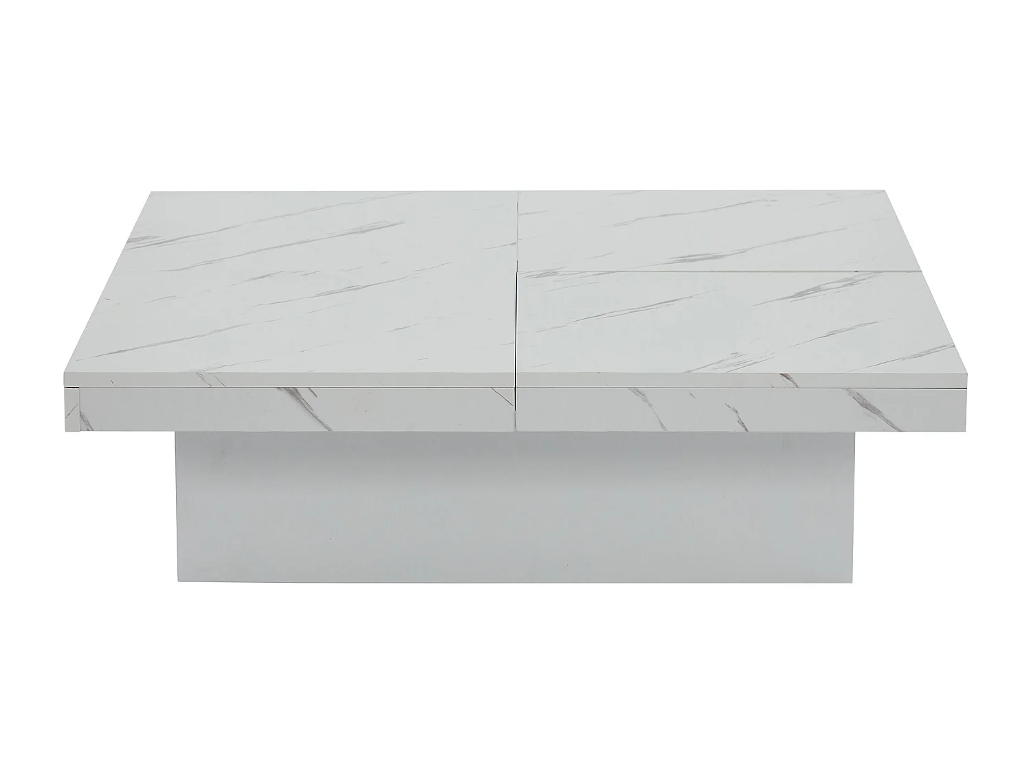 Table basse 90x90x25 cm carré moderne blanc effet marbre avec 4 tiroirs et plateau coulissant Blanc pour salon
