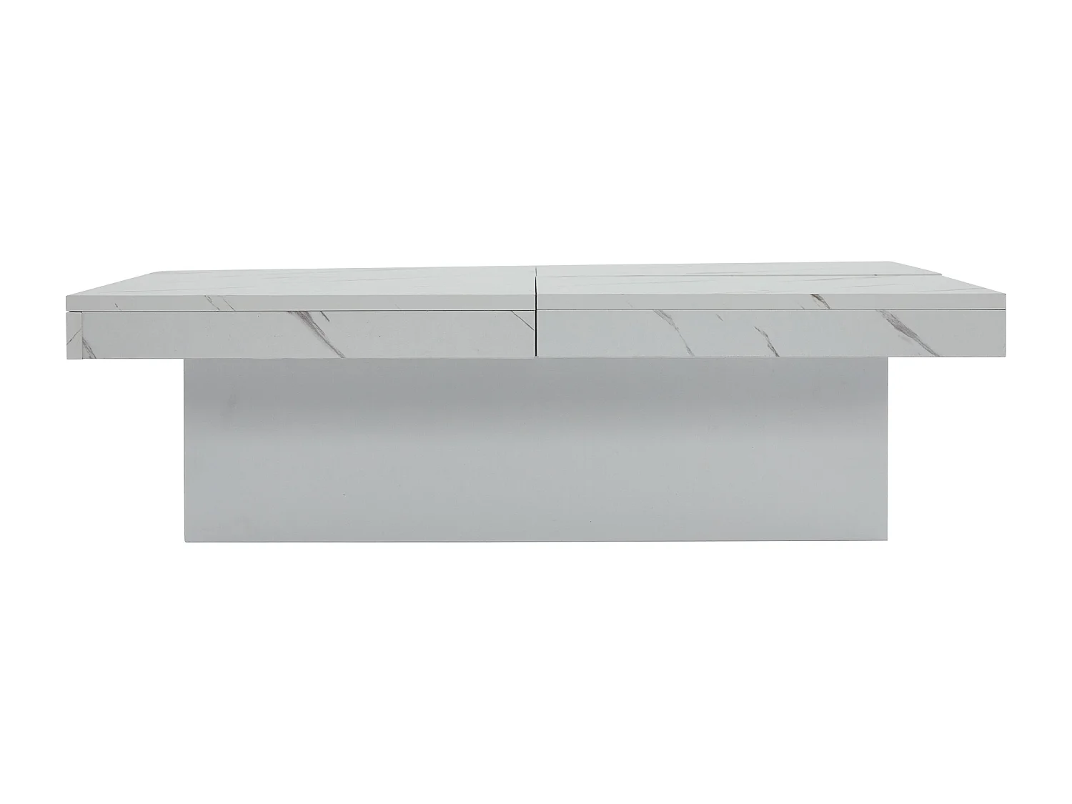 Table basse 90x90x25 cm carré moderne blanc effet marbre avec 4 tiroirs et plateau coulissant Blanc pour salon