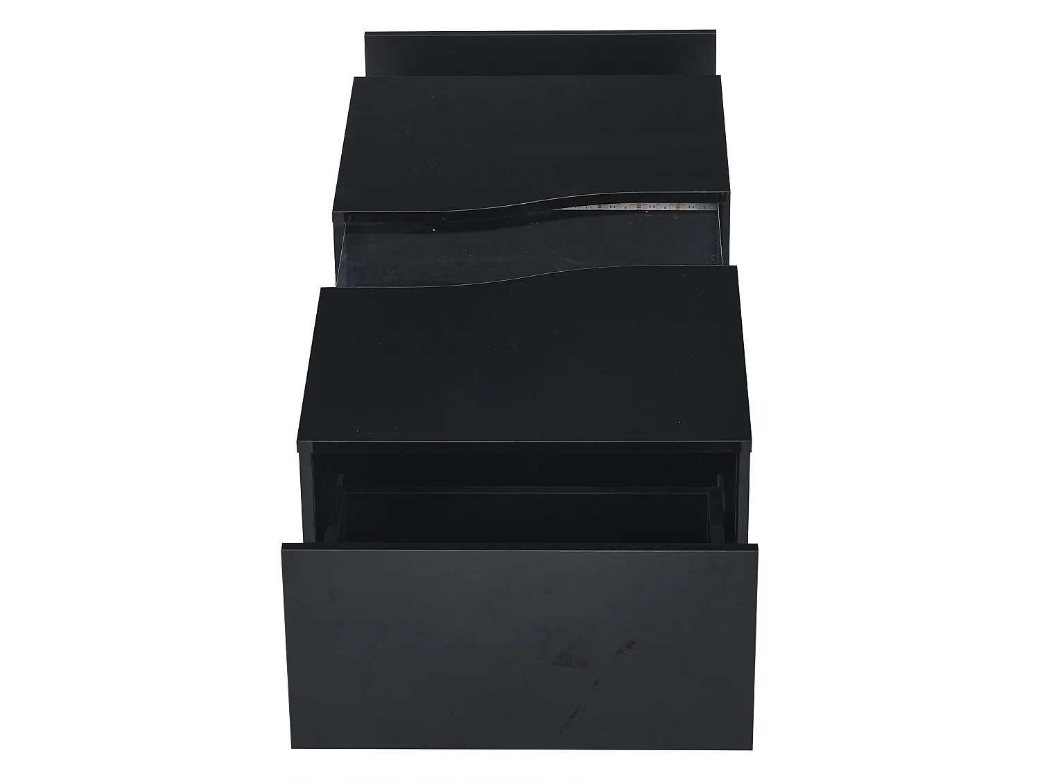 Table basse LED 100x50x35 cm 2 tiroirs acrylique brillant MDF noir salon chambre