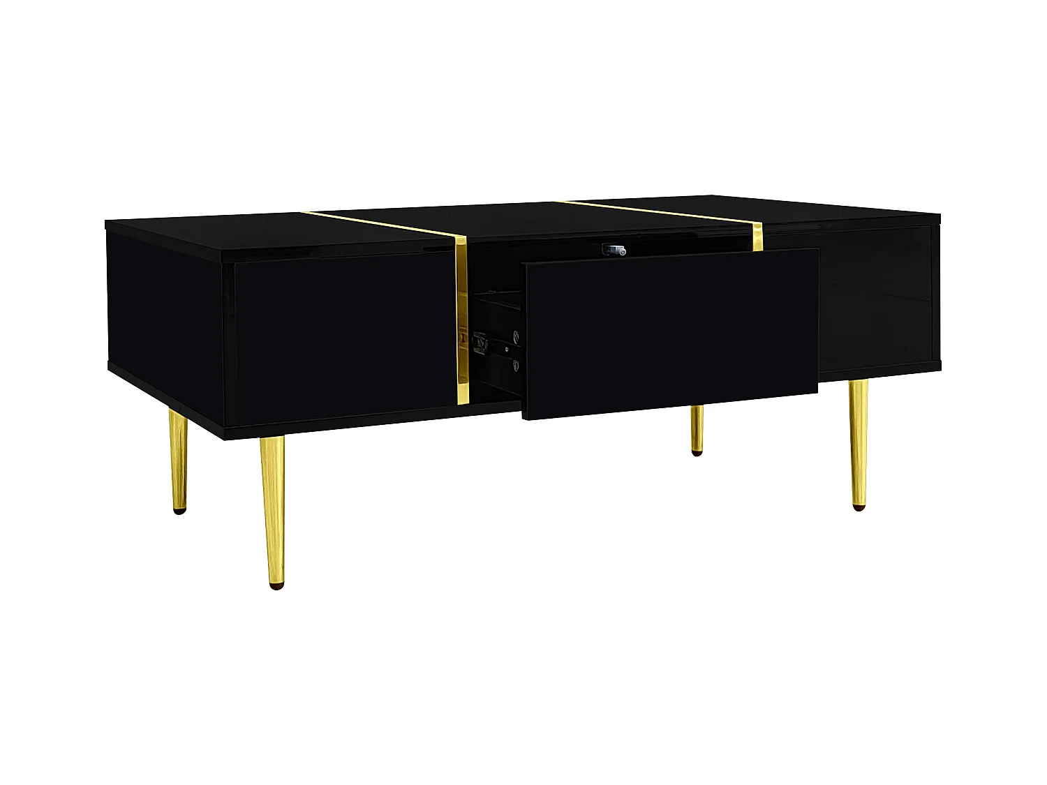 Table basse 100x60x41.5 cm avec deux tiroirs Matériau MDF en noir pour salon