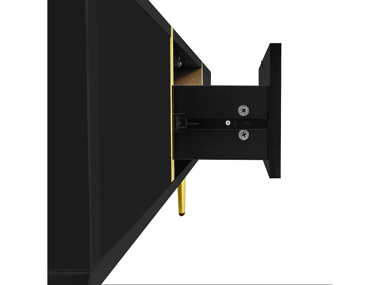 Table basse 100x60x41.5 cm, 2 tiroirs de rangement, surface brillante, compatible robot aspirateur, MDF noir