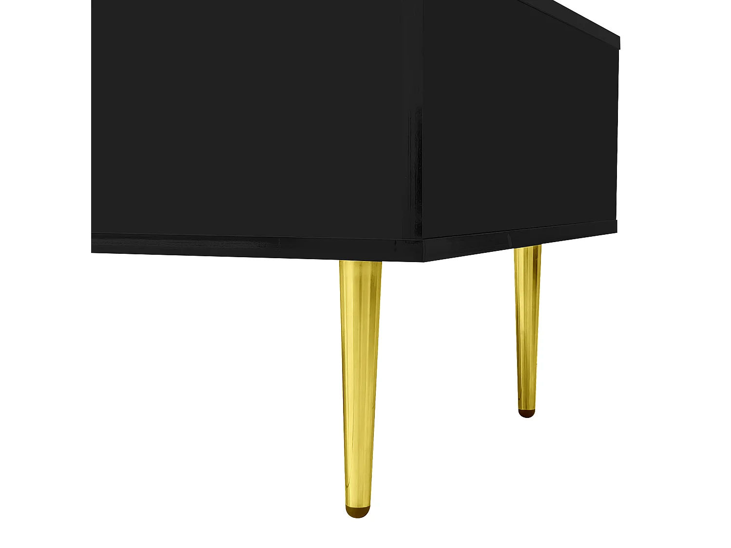 Table basse 100x60x41.5 cm, 2 tiroirs de rangement, surface brillante, compatible robot aspirateur, MDF noir