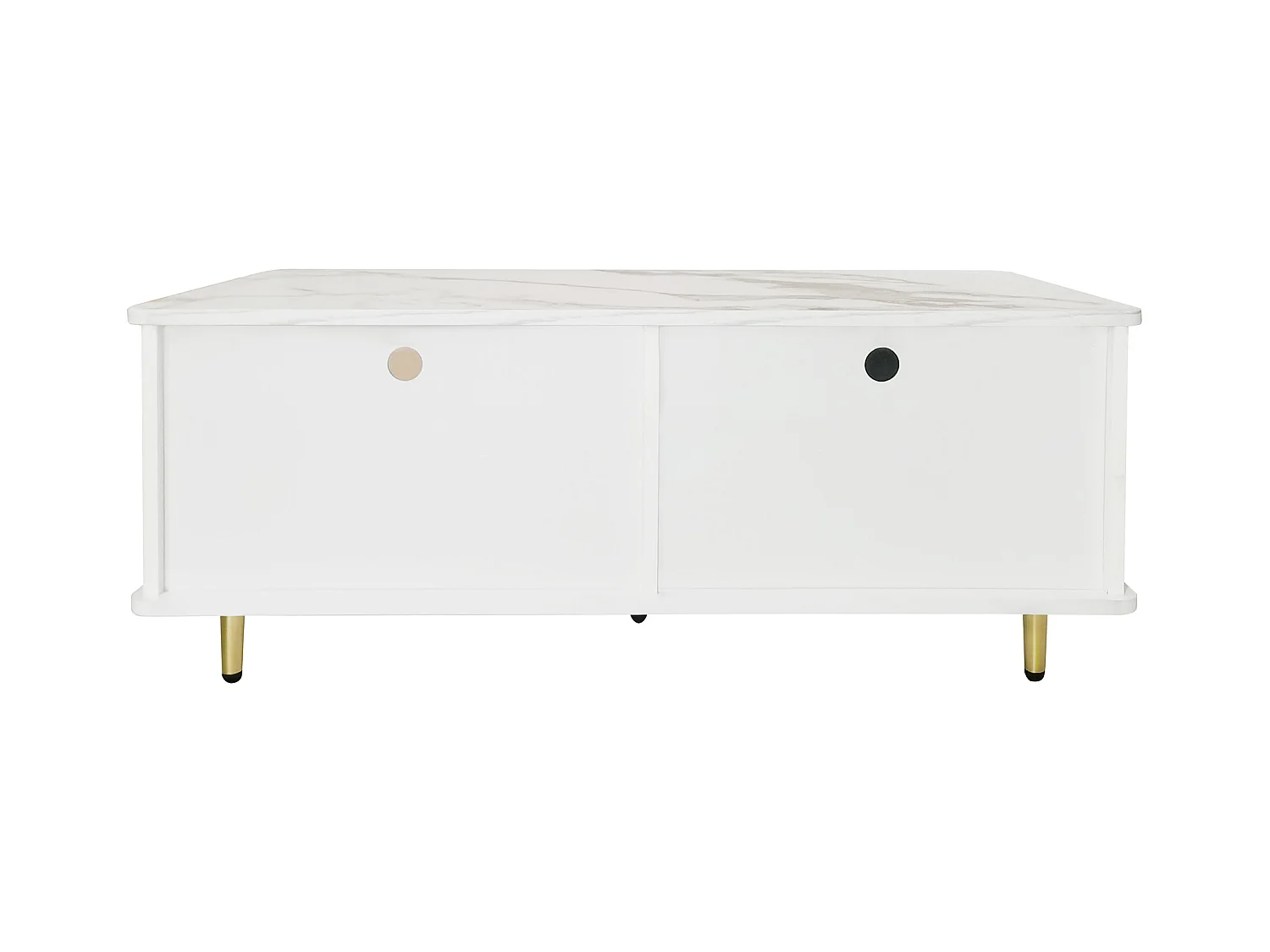 Table basse 100x50x40cm Deux tiroirs deux portes LED variable Poignées dorées Matériel Particle Board Blanc