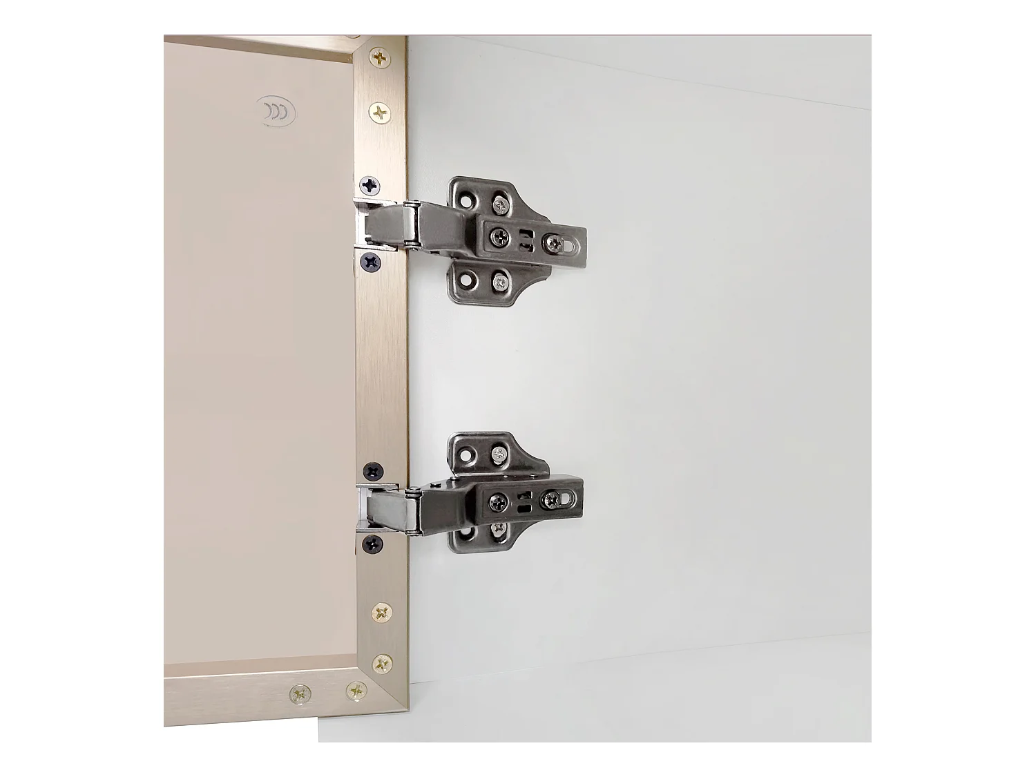 Table basse 100x50x40cm Deux tiroirs deux portes LED variable Poignées dorées Matériel Particle Board Blanc