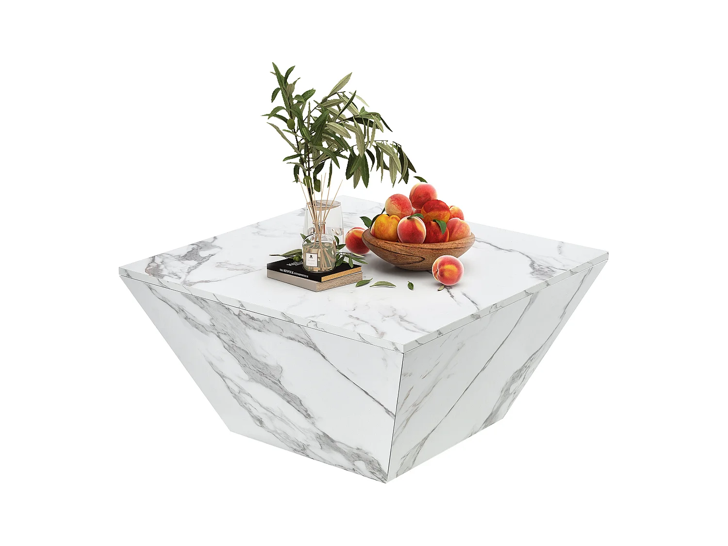 Trapeziumvormige salontafel 70x70x37cm wit marmer afwerking modern design voor woonkamer