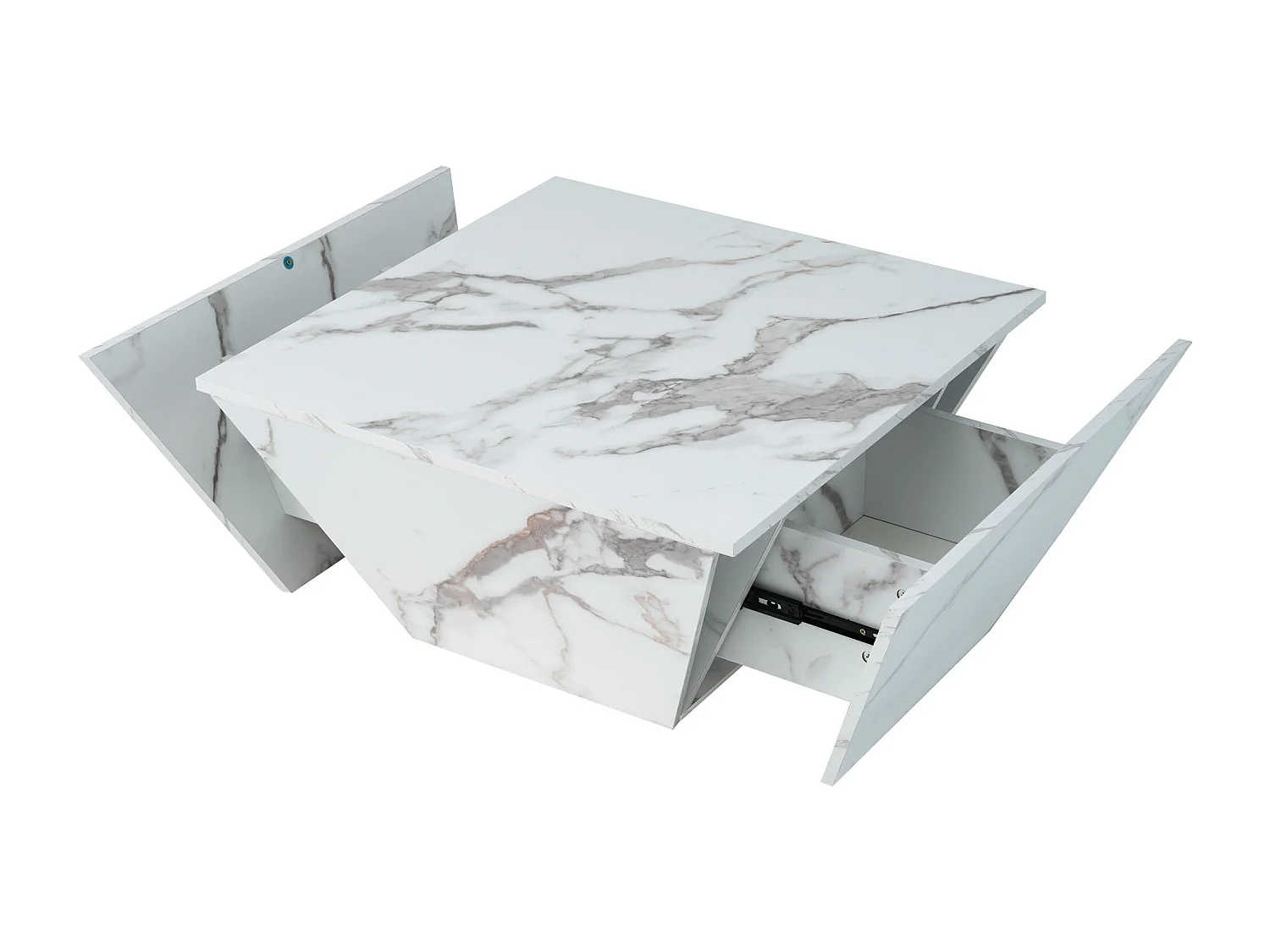 Table basse trapézoïdale 70x70x37cm finition marbre blanc design moderne pour salon