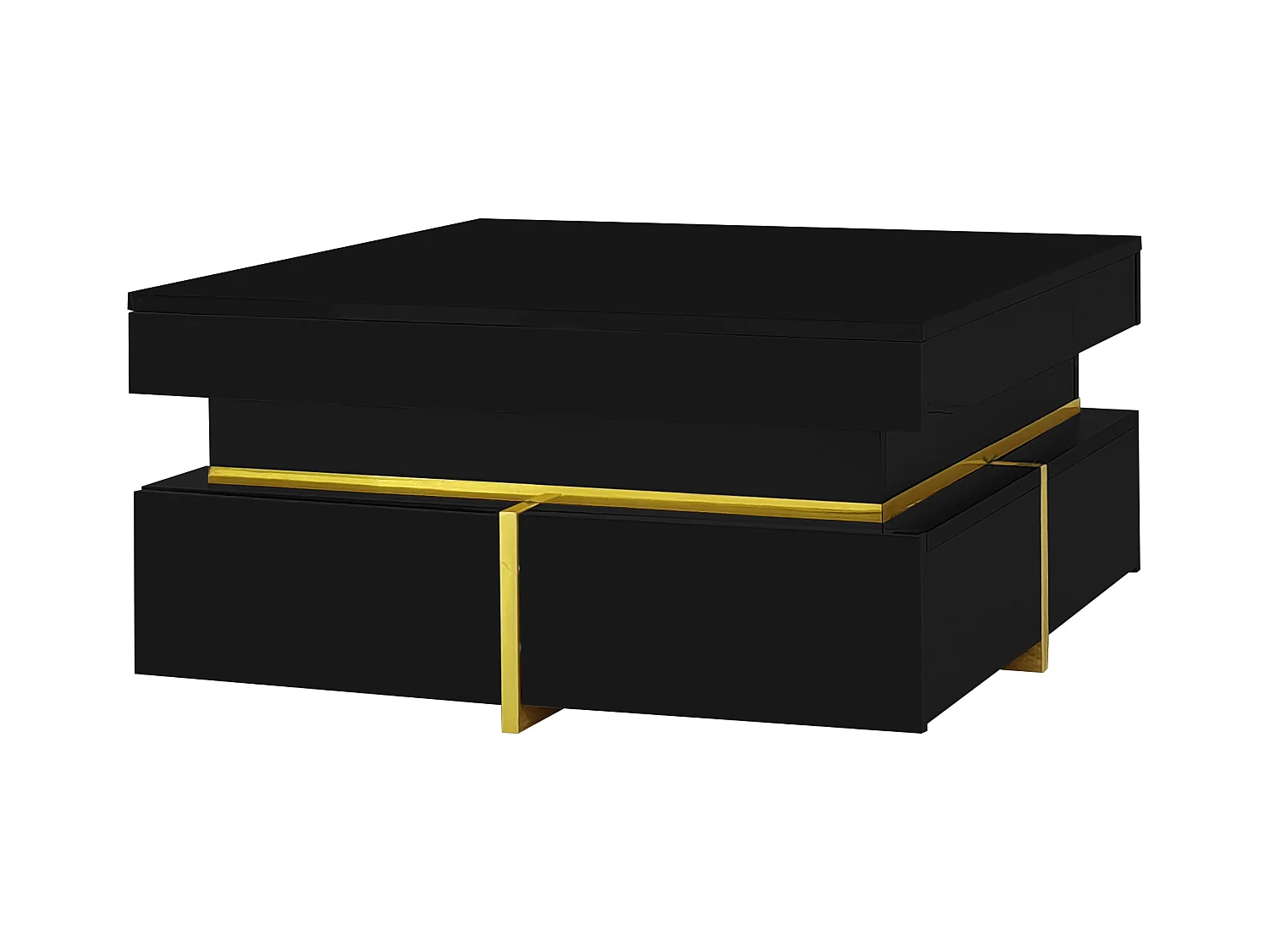 Table basse 70x70x35.5 cm avec deux tiroirs panneaux de particules en noir pour salon