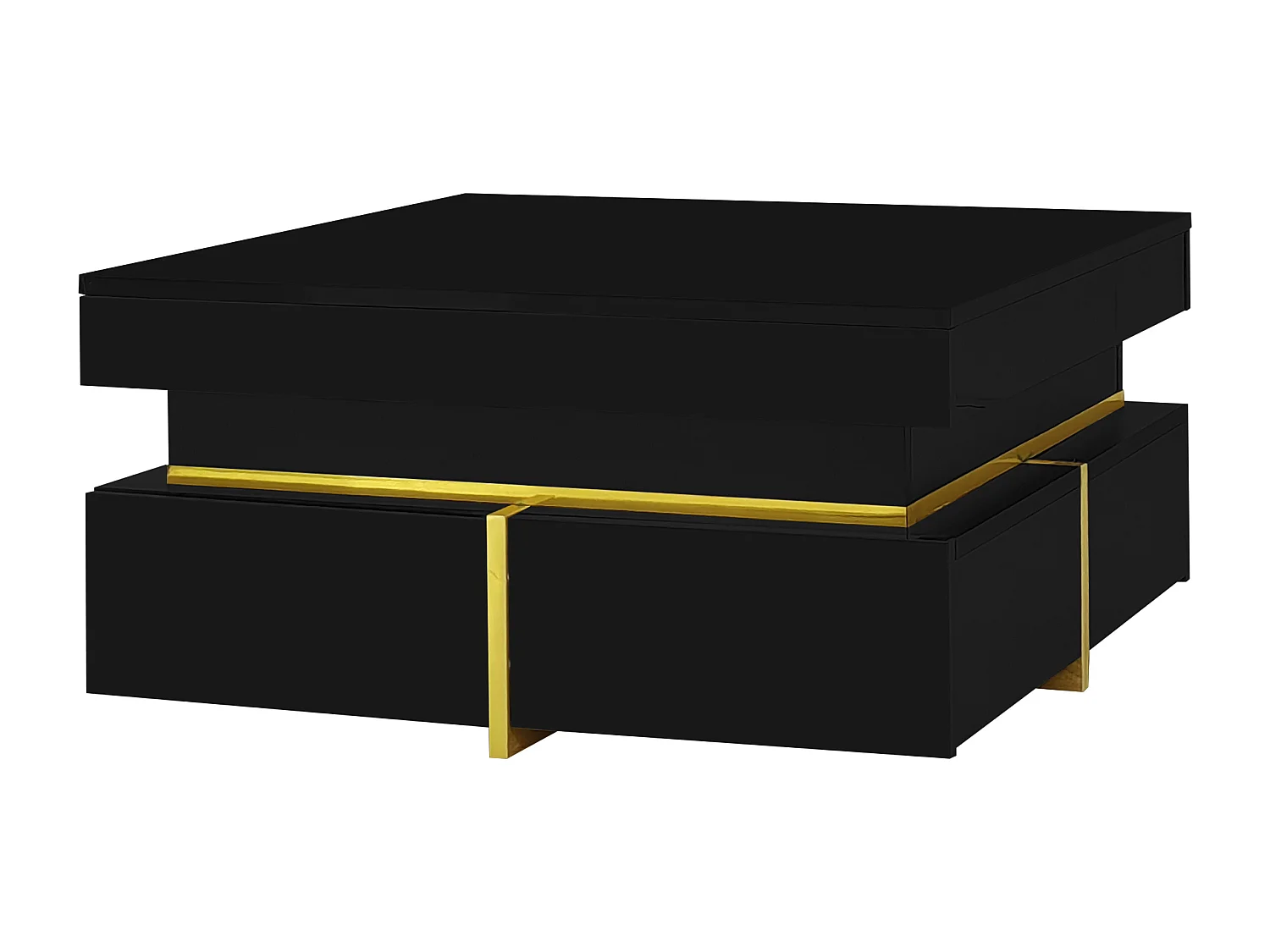 Table basse 70x70x35.5 cm avec deux tiroirs panneaux de particules en noir pour salon