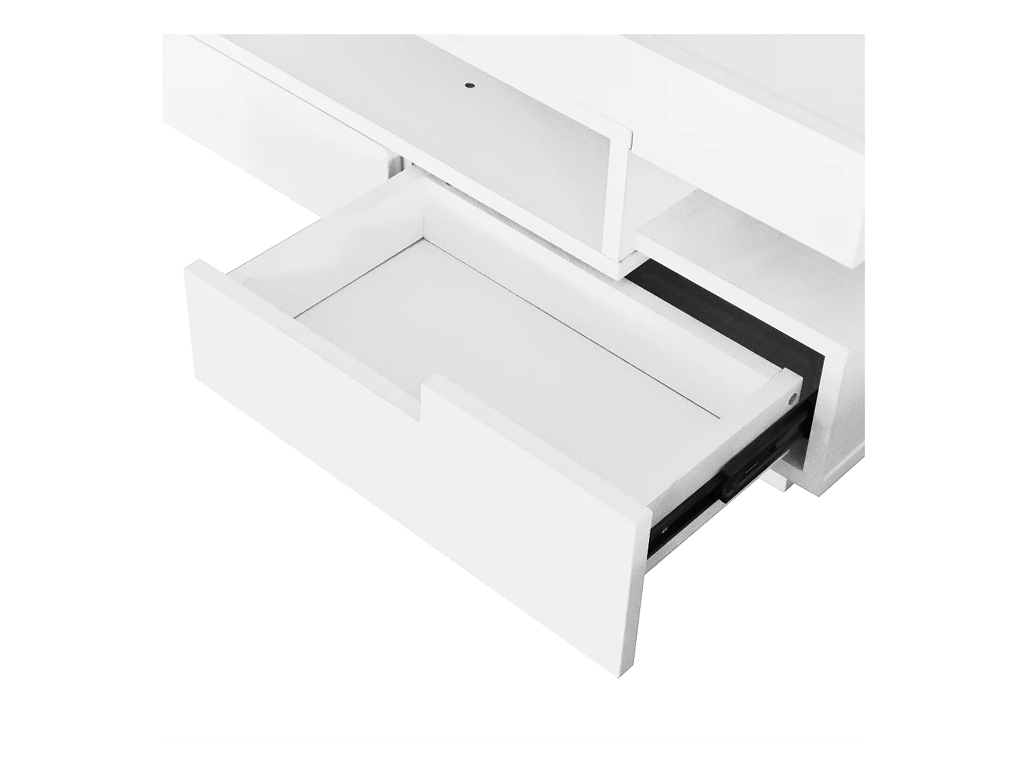 Salontafel 80x50x36cm met LED lichtstrip drie open compartimenten en vier verborgen laden brengen Materiaal Spaanplaat en Wit