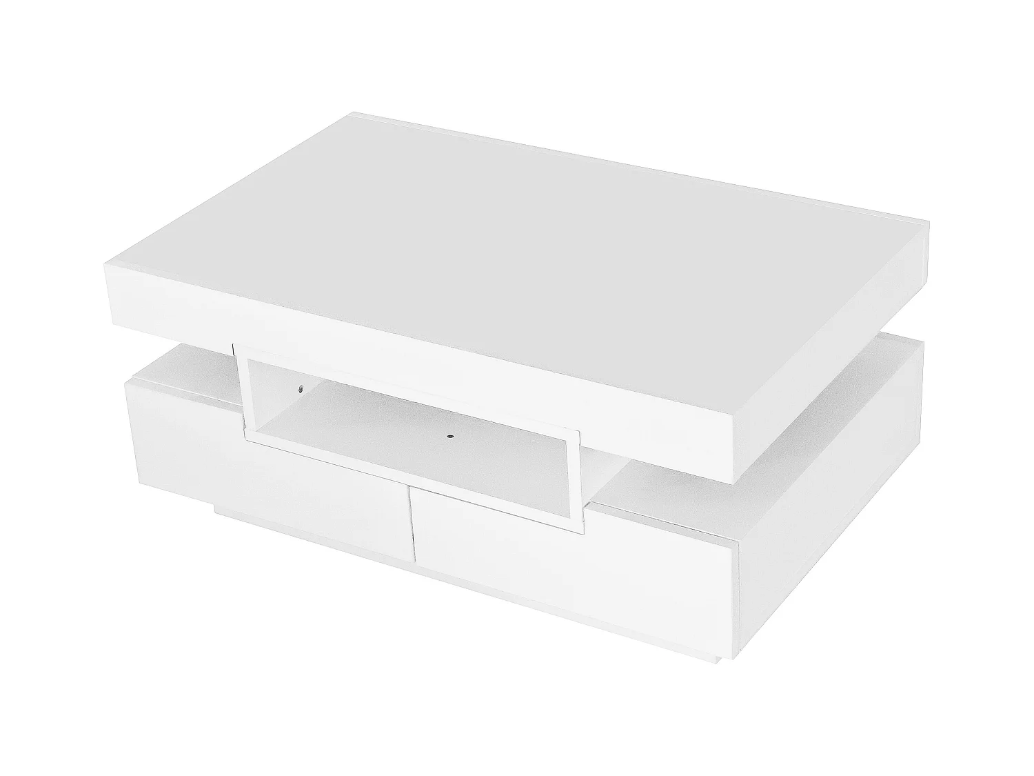 Salontafel 80x50x36cm met LED lichtstrip drie open compartimenten en vier verborgen laden brengen Materiaal Spaanplaat en Wit