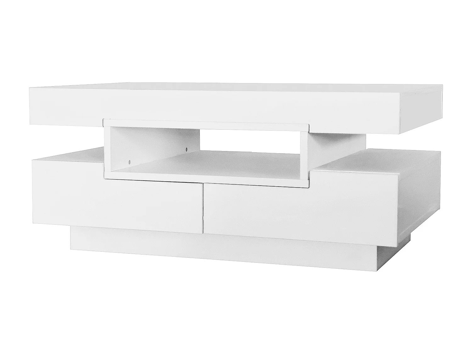 Salontafel 80x50x36 cm, verstelbare LED-strip, 4 laden, 3 open nissen, spaanplaat, wit