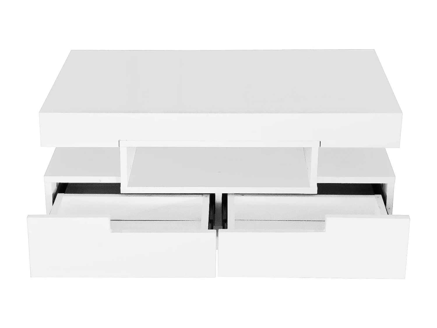 Salontafel 80x50x36 cm, verstelbare LED-strip, 4 laden, 3 open nissen, spaanplaat, wit