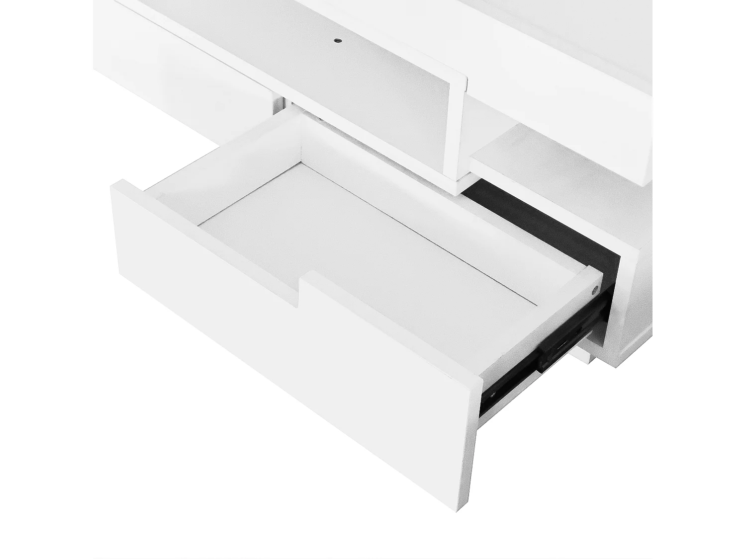 Salontafel 80x50x36 cm, verstelbare LED-strip, 4 laden, 3 open nissen, spaanplaat, wit