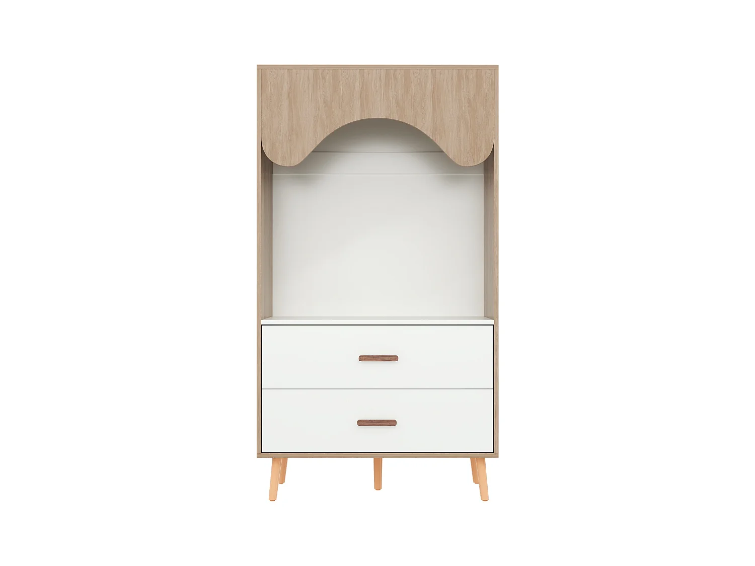 Armoire enfant avec 2 tiroirs et tringle à vêtements, naturel et blanc, design ouvert