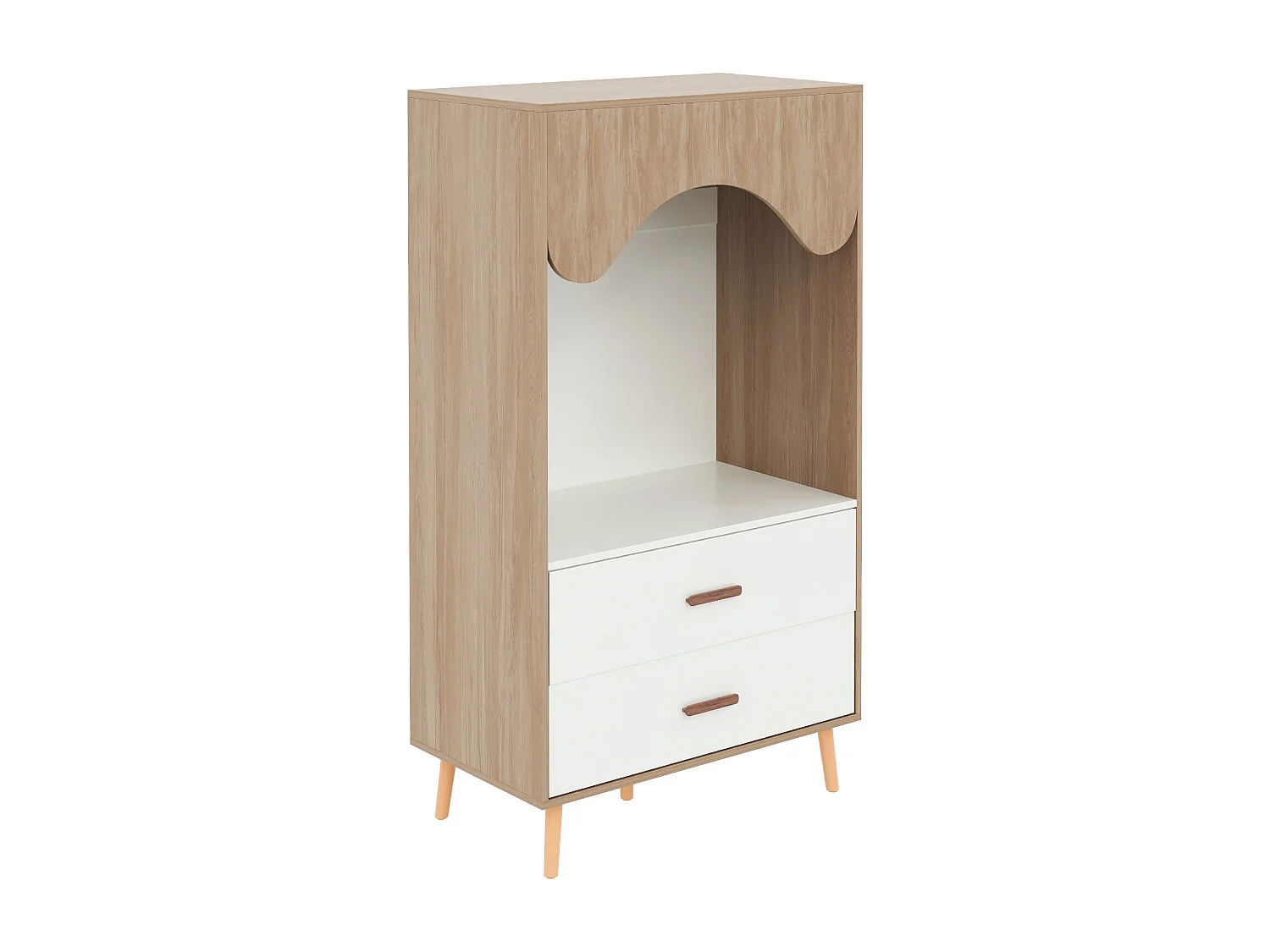 Armoire enfant avec 2 tiroirs et tringle à vêtements, naturel et blanc, design ouvert