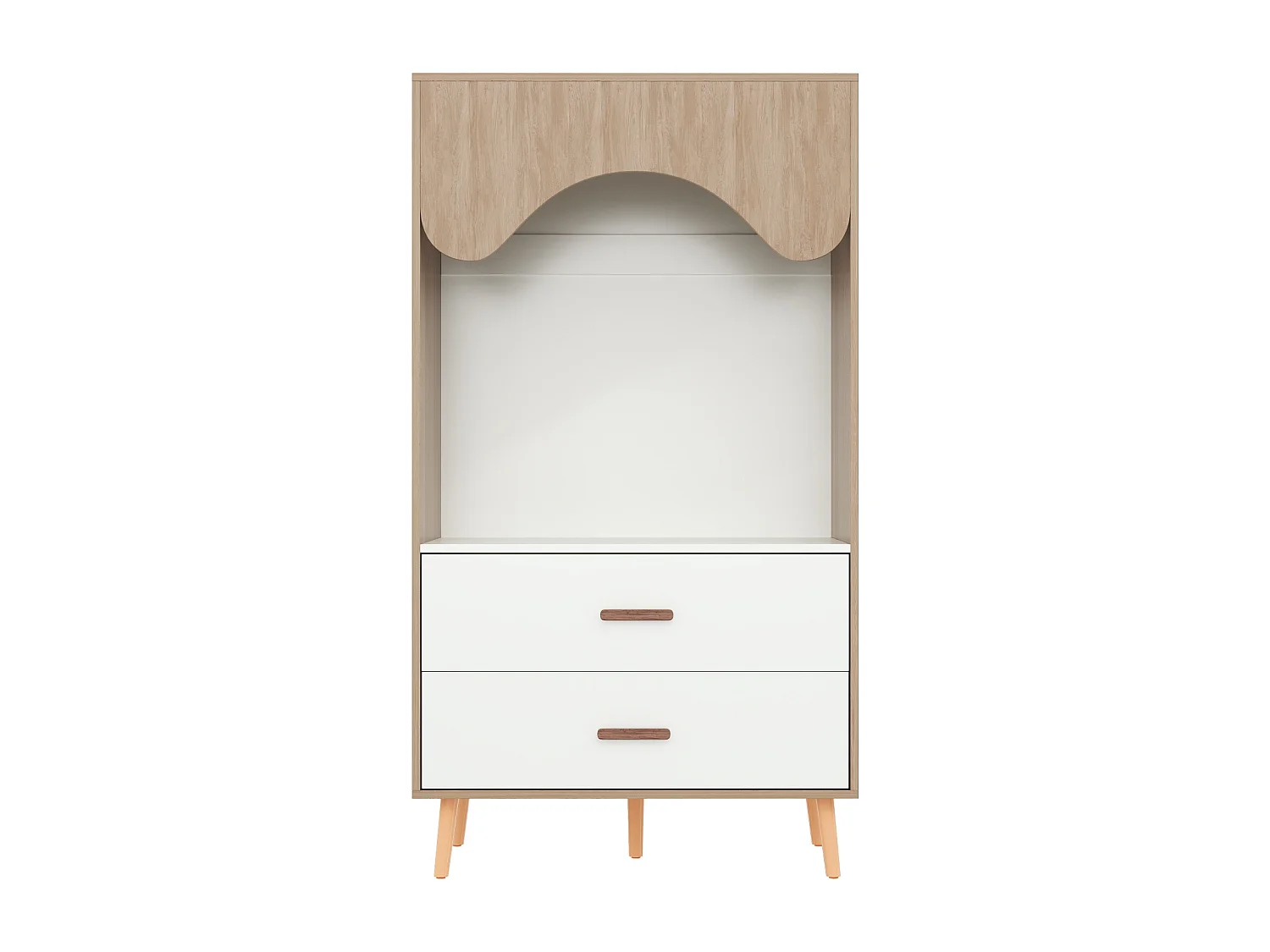 Armoire enfant avec 2 tiroirs et tringle à vêtements, naturel et blanc, design ouvert