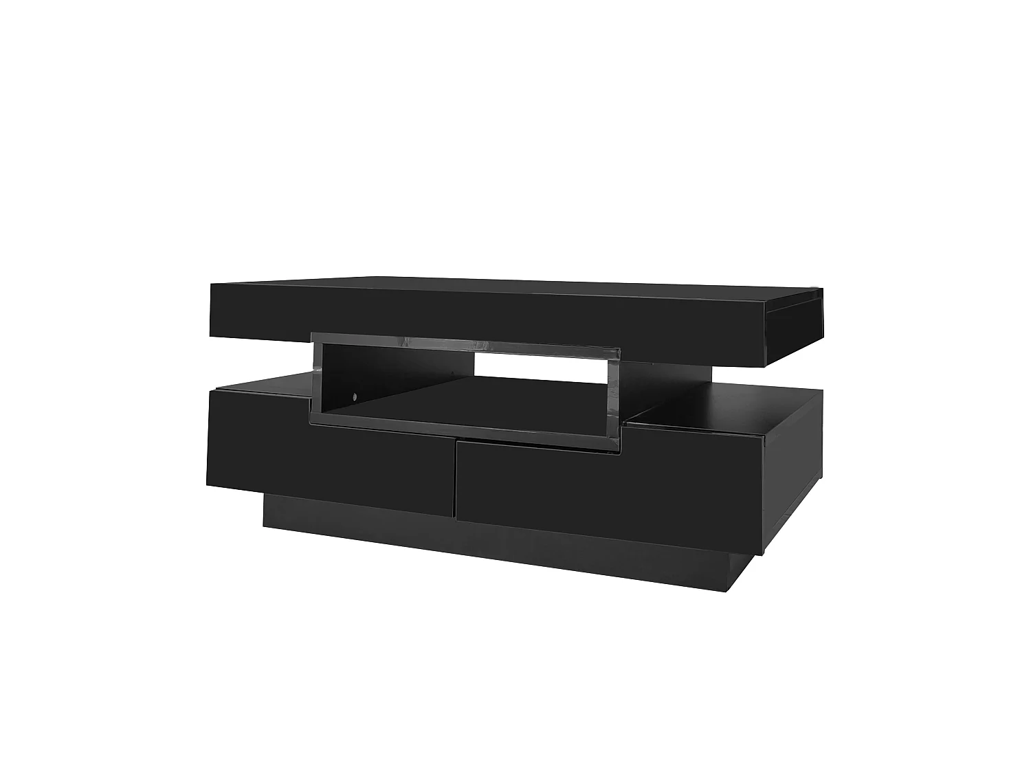 Salontafel 80x50x36cm met LED lichtstrip drie open compartimenten en vier verborgen laden brengen Materiaal Spaanplaat en zwart