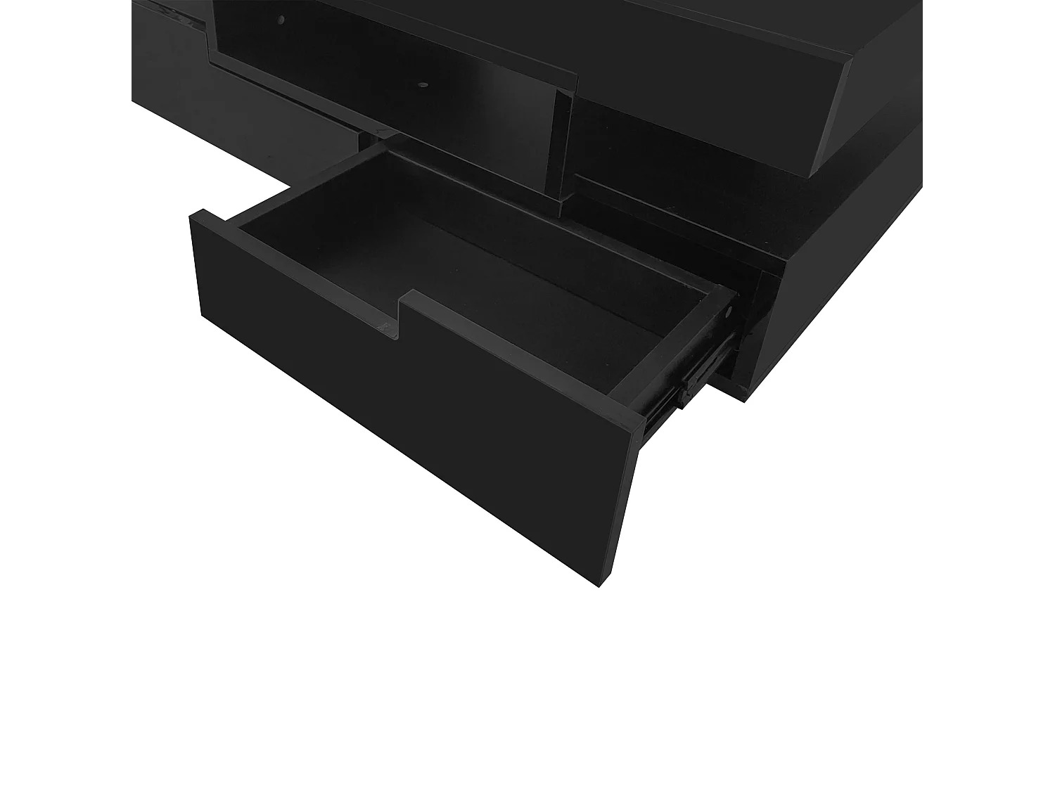 Table basse 80x50x36cm Avec ruban LED Trois compartiments ouverts et quatre tiroirs cachés Matériel Particle Board Noir