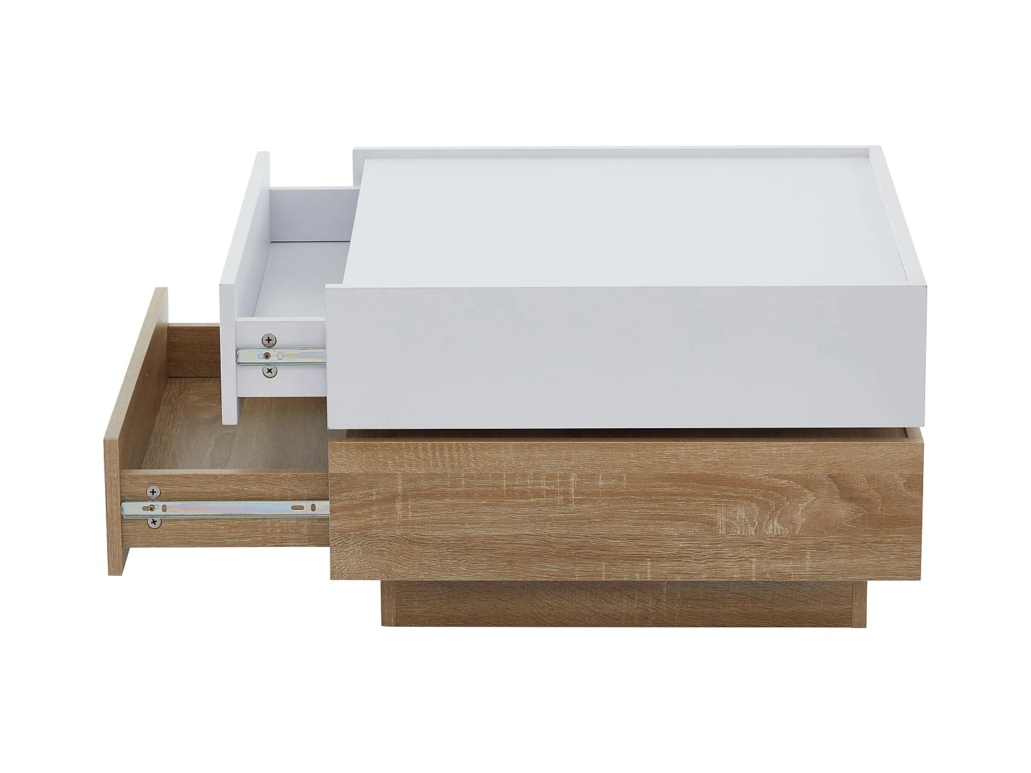 Draaibare salontafel 60x60x38cm 360° draaibaar 2 lagen opbergruimte wit frame moderne woonkamer