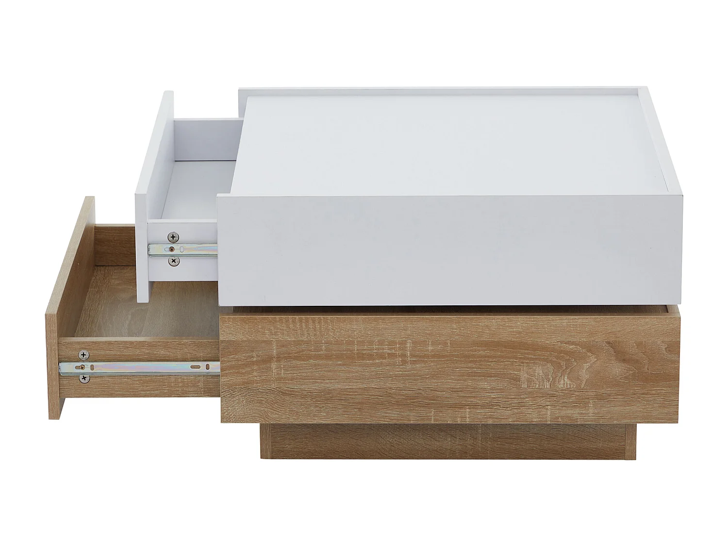 Table basse pivotante 60x60x38cm rotative 360° 2 étages rangement cadre blanc salon moderne