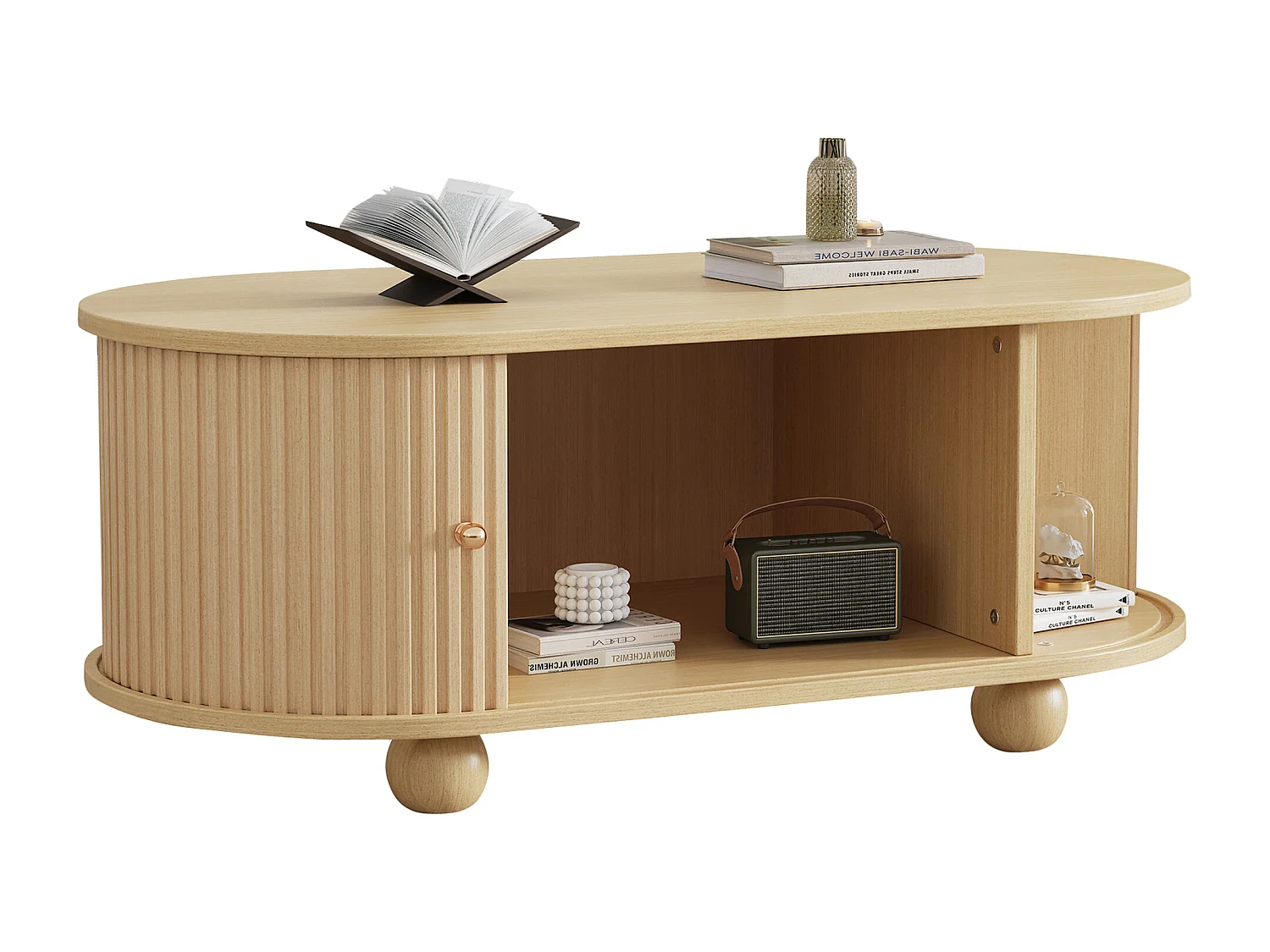 Table basse 100x50x40cm Meuble salon style Bauhaus rangement modulable MDF pour salon exigu couleur bois