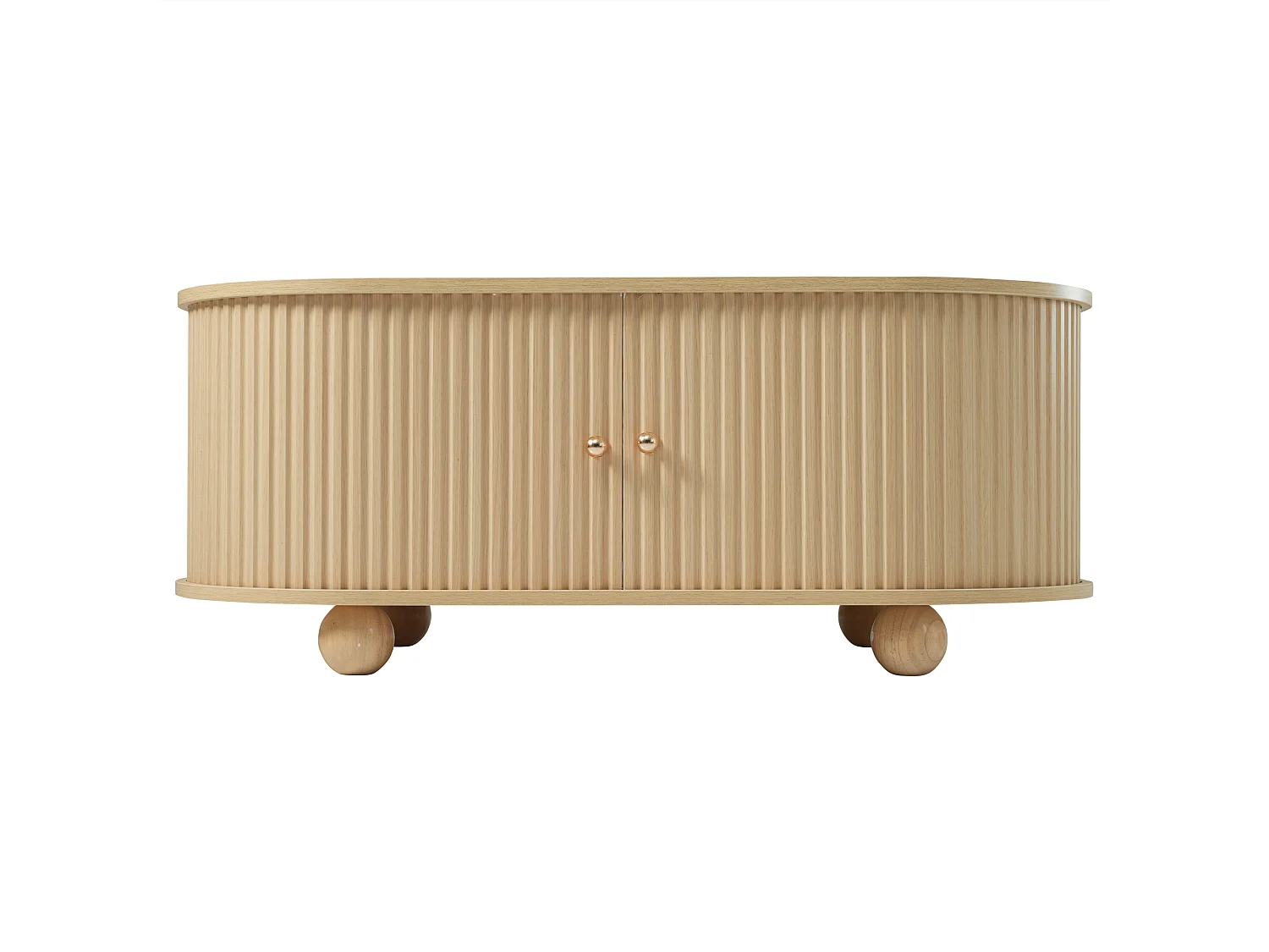 Table basse ovale 100x50x40 cm, rangement intégré, portes coulissantes, MDF, bois