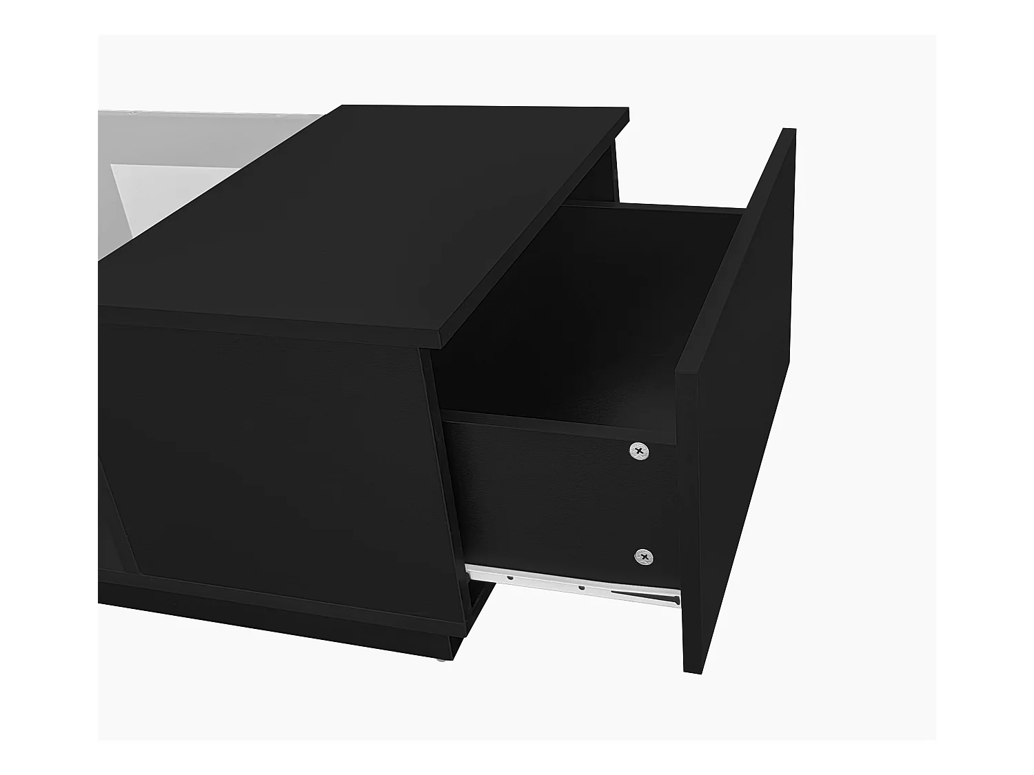 Table basse 100x50x35.5 cm LED verre 2 tiroirs 1 compartiment noire pour salon
