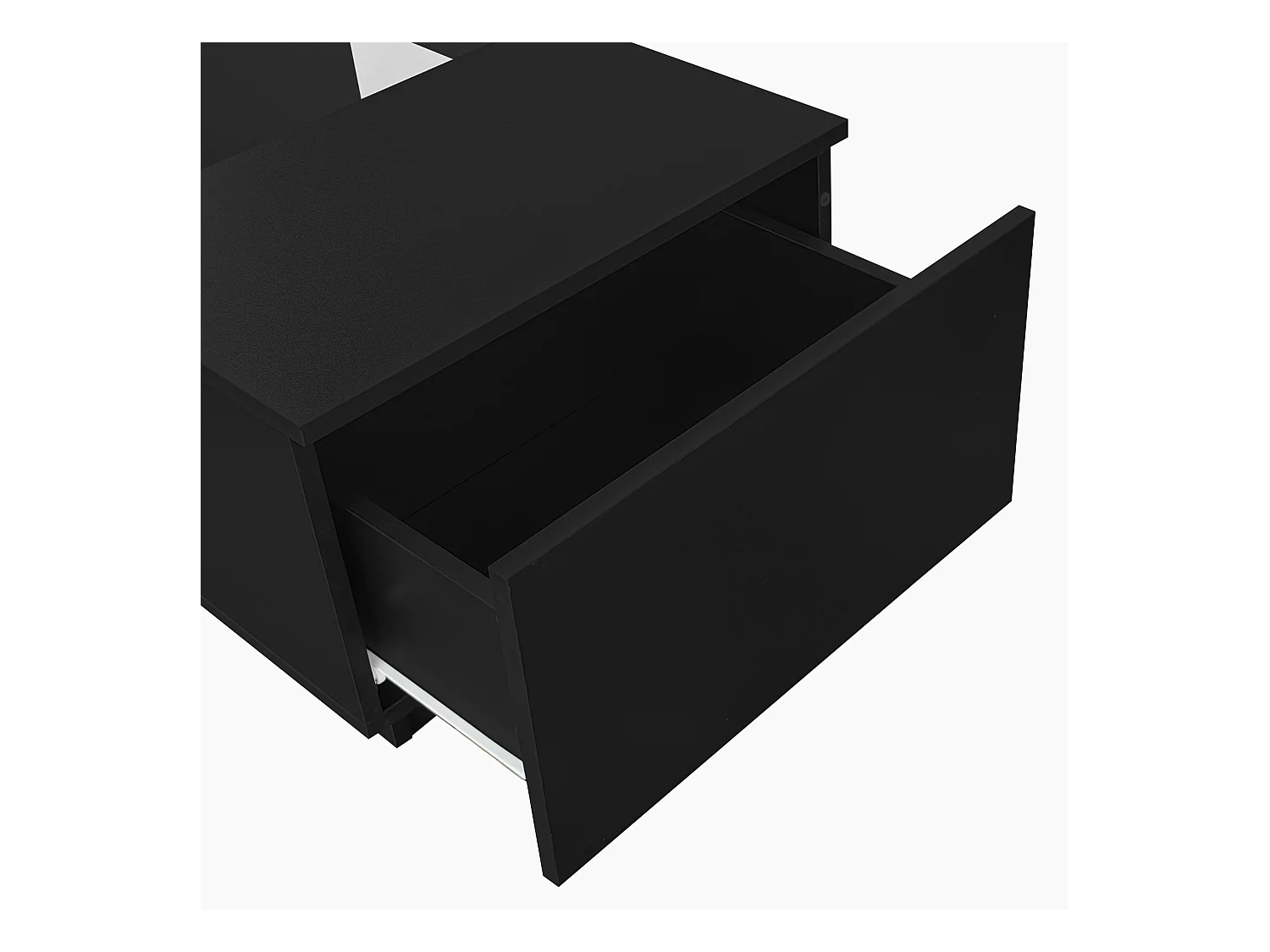 Table basse 100x50x35.5 cm LED verre 2 tiroirs 1 compartiment noire pour salon