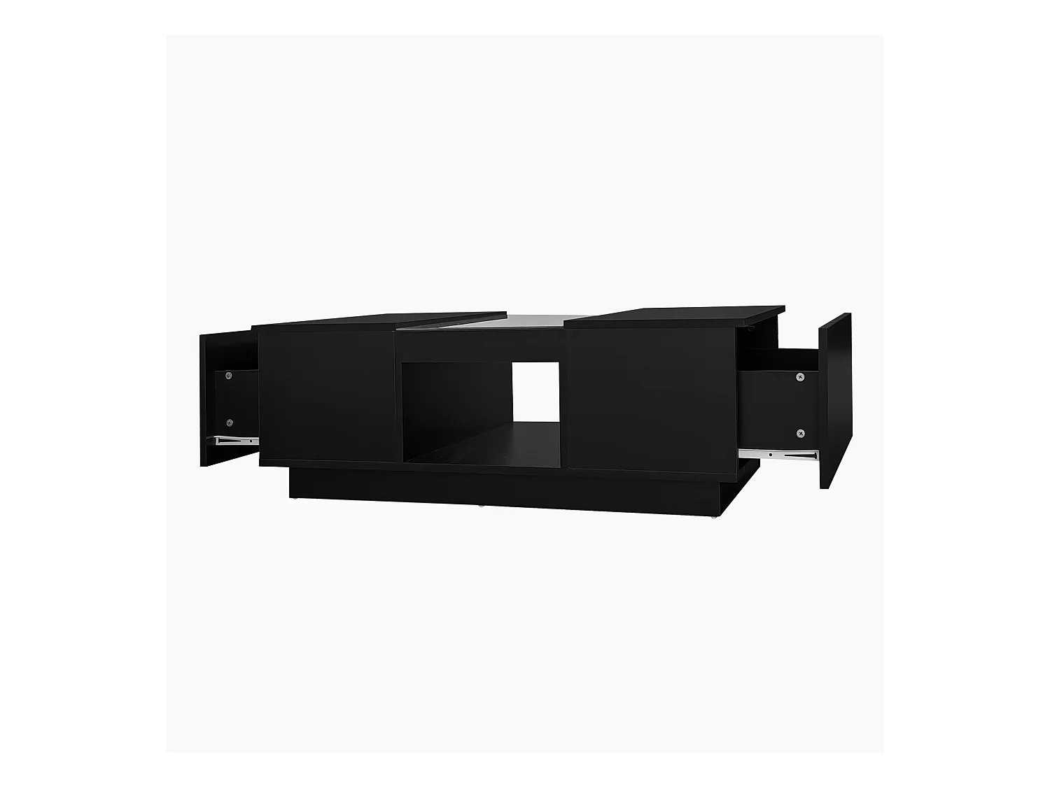 Table basse 100x50x35.5 cm LED verre 2 tiroirs 1 compartiment noire pour salon