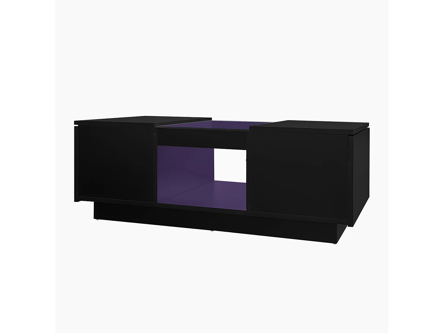 Table basse 100x50x35.5 cm LED verre 2 tiroirs 1 compartiment noire pour salon