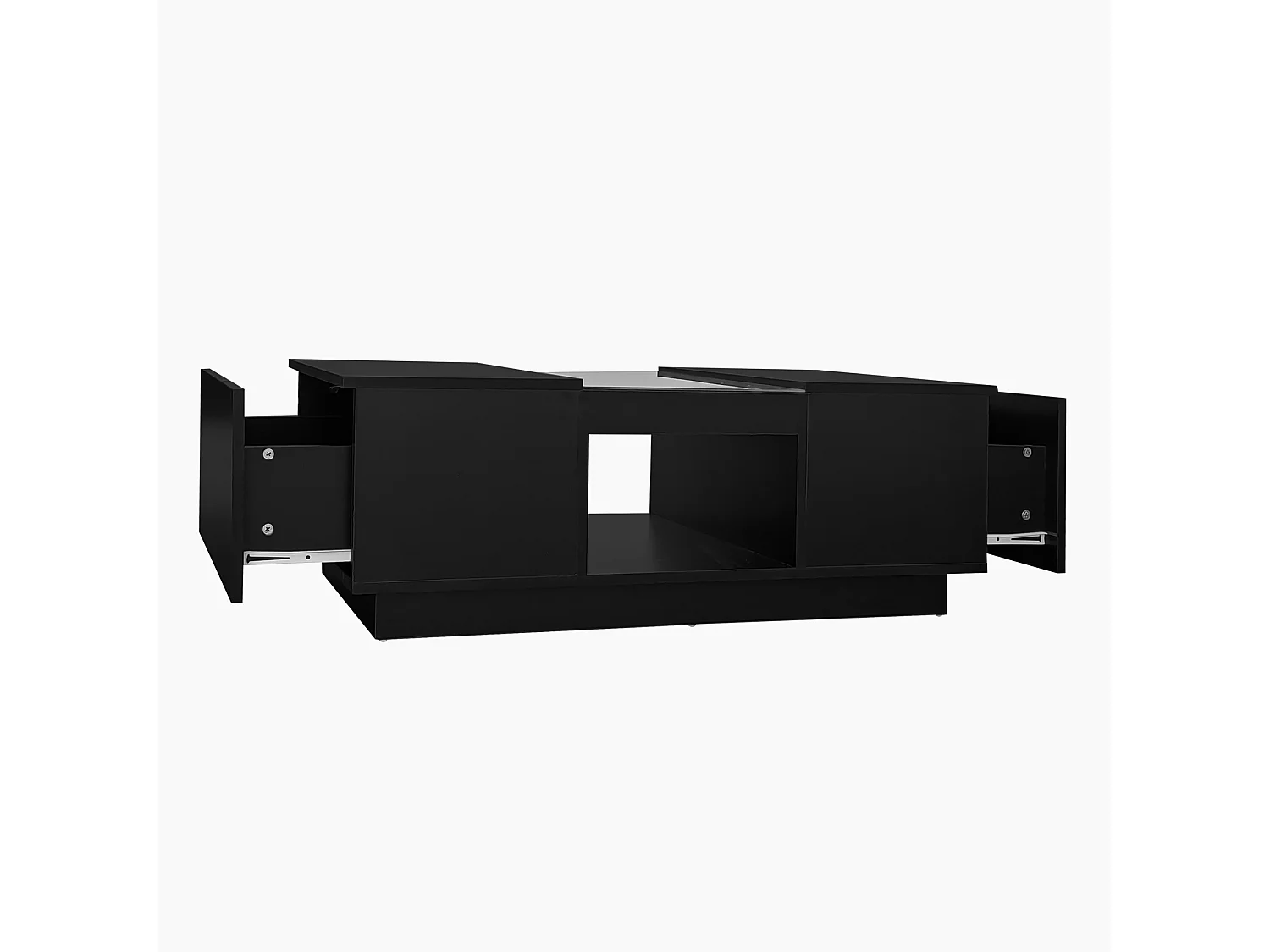 Table basse 100x50x35.5 cm, éclairage LED avec contrôle via application, 2 tiroirs, 1 niche ouverte, panneaux de particules, noir