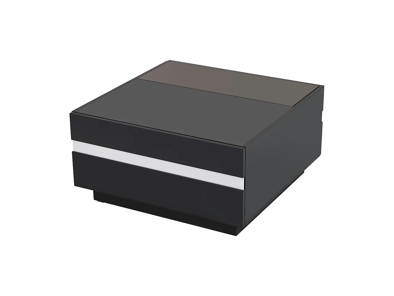 Table basse 70x70x36 cm LED 2 tiroirs design géométrique verre trempé noir salon contemporain