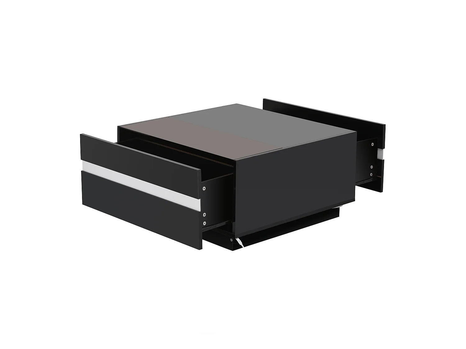 Table basse 70x70x36 cm LED 2 tiroirs design géométrique verre trempé noir salon contemporain