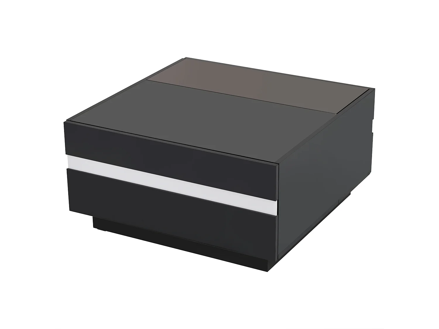 Table basse 70x70x36 cm LED 2 tiroirs design géométrique verre trempé noir salon contemporain