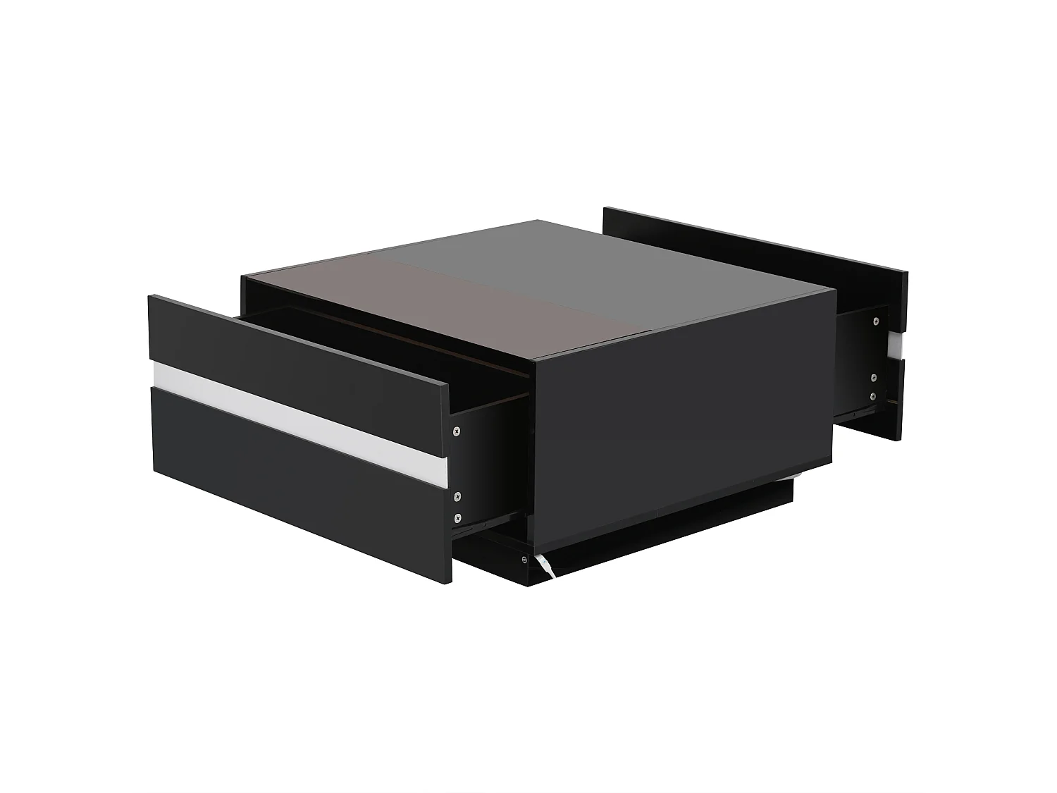 Table basse 70x70x36 cm LED 2 tiroirs design géométrique verre trempé noir salon contemporain