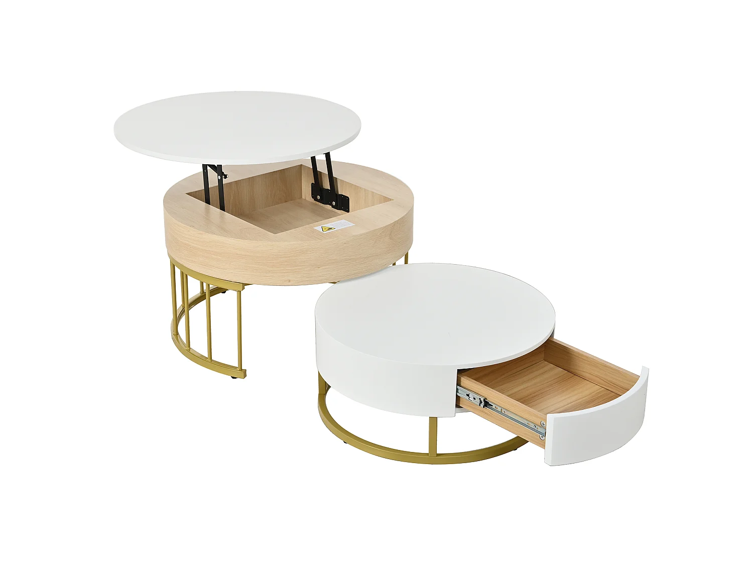 Lot de 2 tables basses gigognes 70x70x56.5 cmTable d'appoint à deux tiroirs MDF blanc pour salon