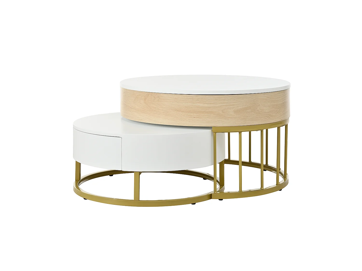 Lot de 2 tables basses gigognes 70x70x56.5 cmTable d'appoint à deux tiroirs MDF blanc pour salon