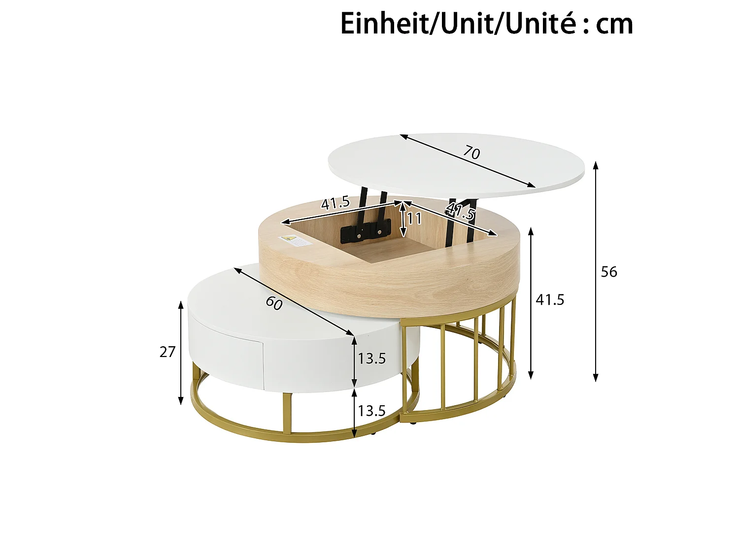 Lot de 2 tables basses gigognes 70x70x56.5 cmTable d'appoint à deux tiroirs MDF blanc pour salon