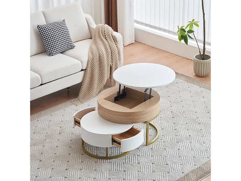 Lot de 2 tables basses gigognes 70x70x56.5 cmTable d'appoint à deux tiroirs MDF blanc pour salon